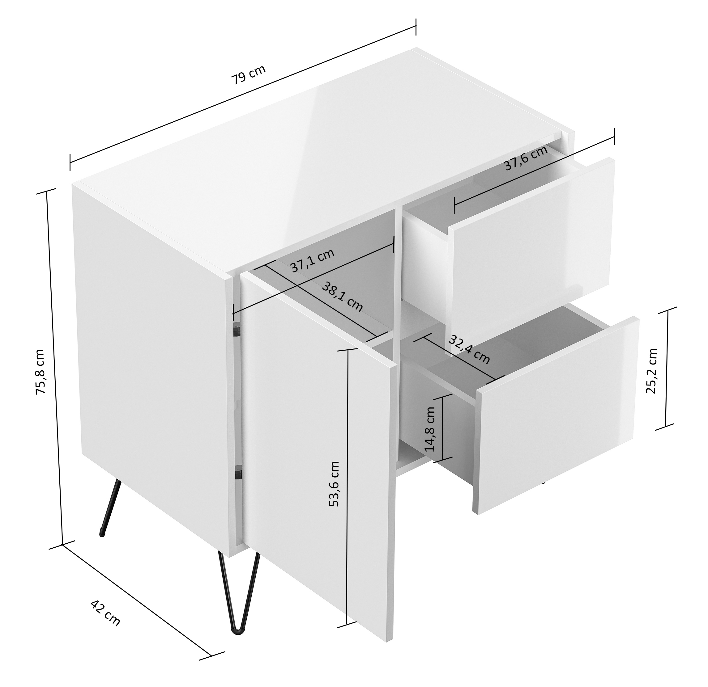 Raumwunder S Sideboard Kommode Greifraum 80cm 2 SoftClose 1 Tür Weiß/Eiche Top