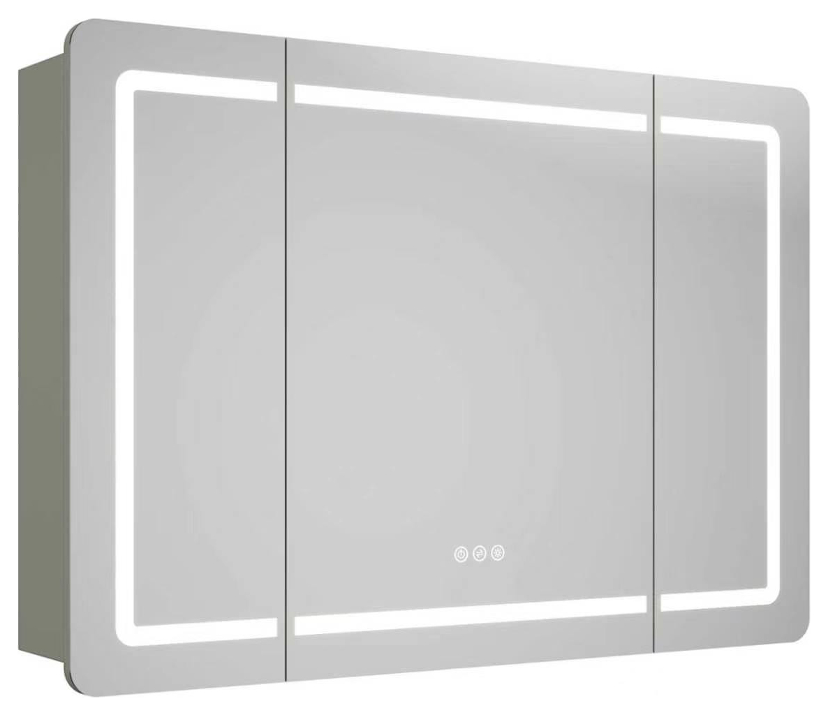 Spiegelschrank Riva 100 cm inkl. LED-Lampe und Glasböden montiert grün matt