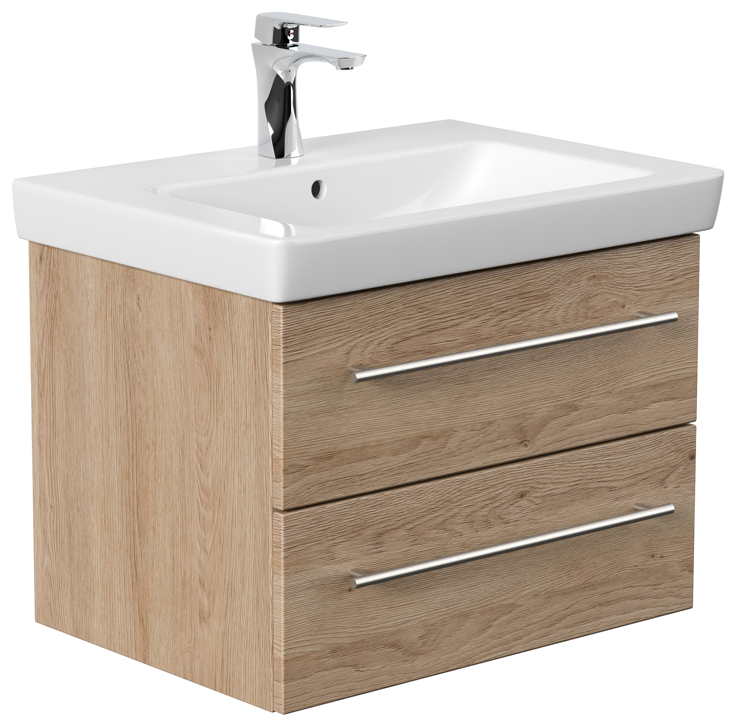 Badmöbel mit Villeroy & Boch Subway 2.0 Waschbecken 65 cm SoftClose eiche hell