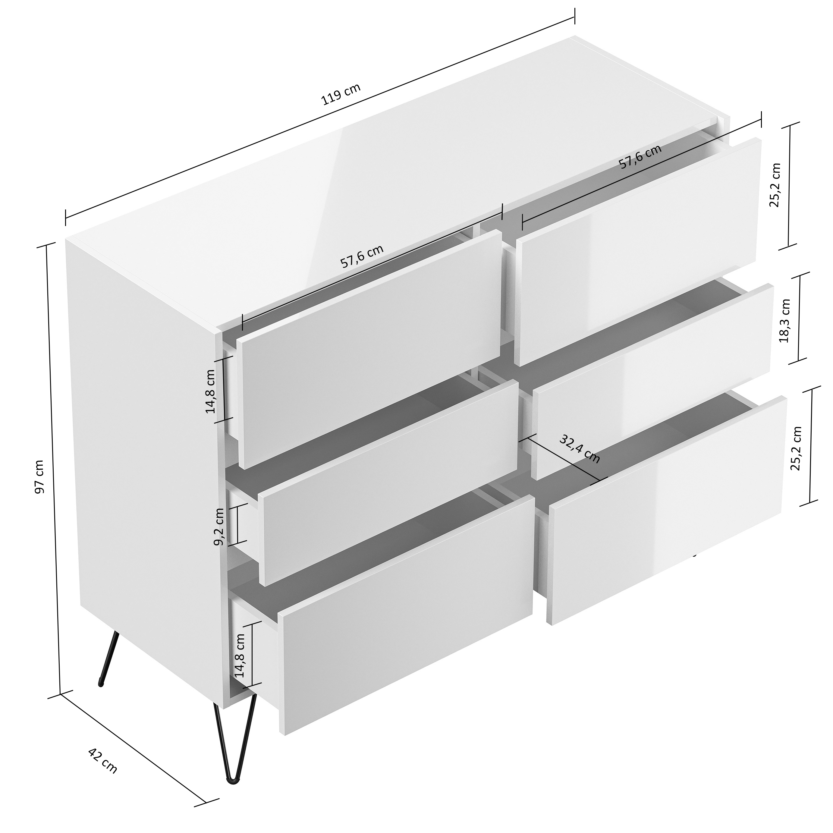 Sideboard Volo 120cm Greifraum 6 SoftClose Schubladen Grafit/Eiche Front
