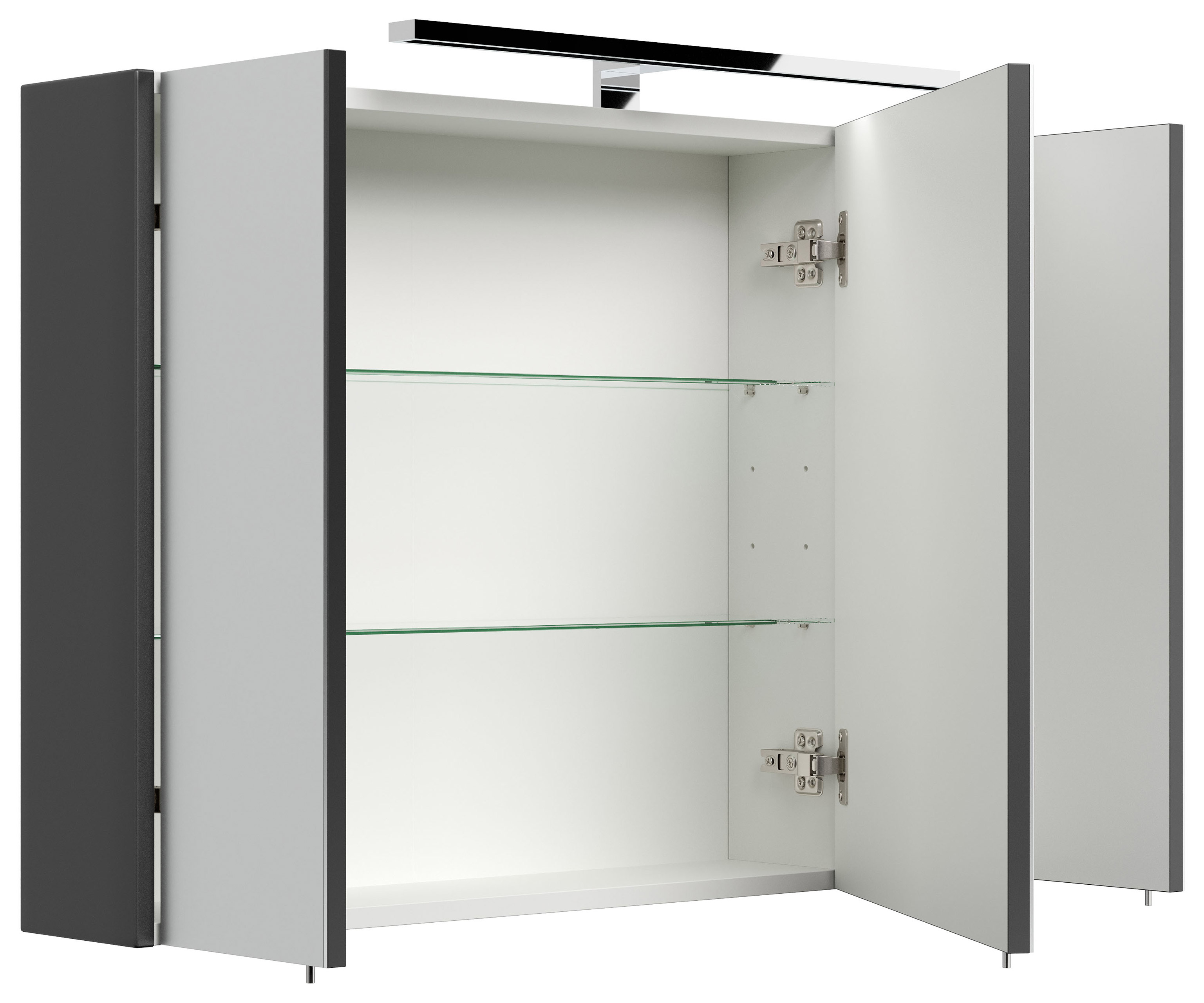 Spiegelschrank 90cm inkl. Design LED-Lampe und Glasböden eiche hell