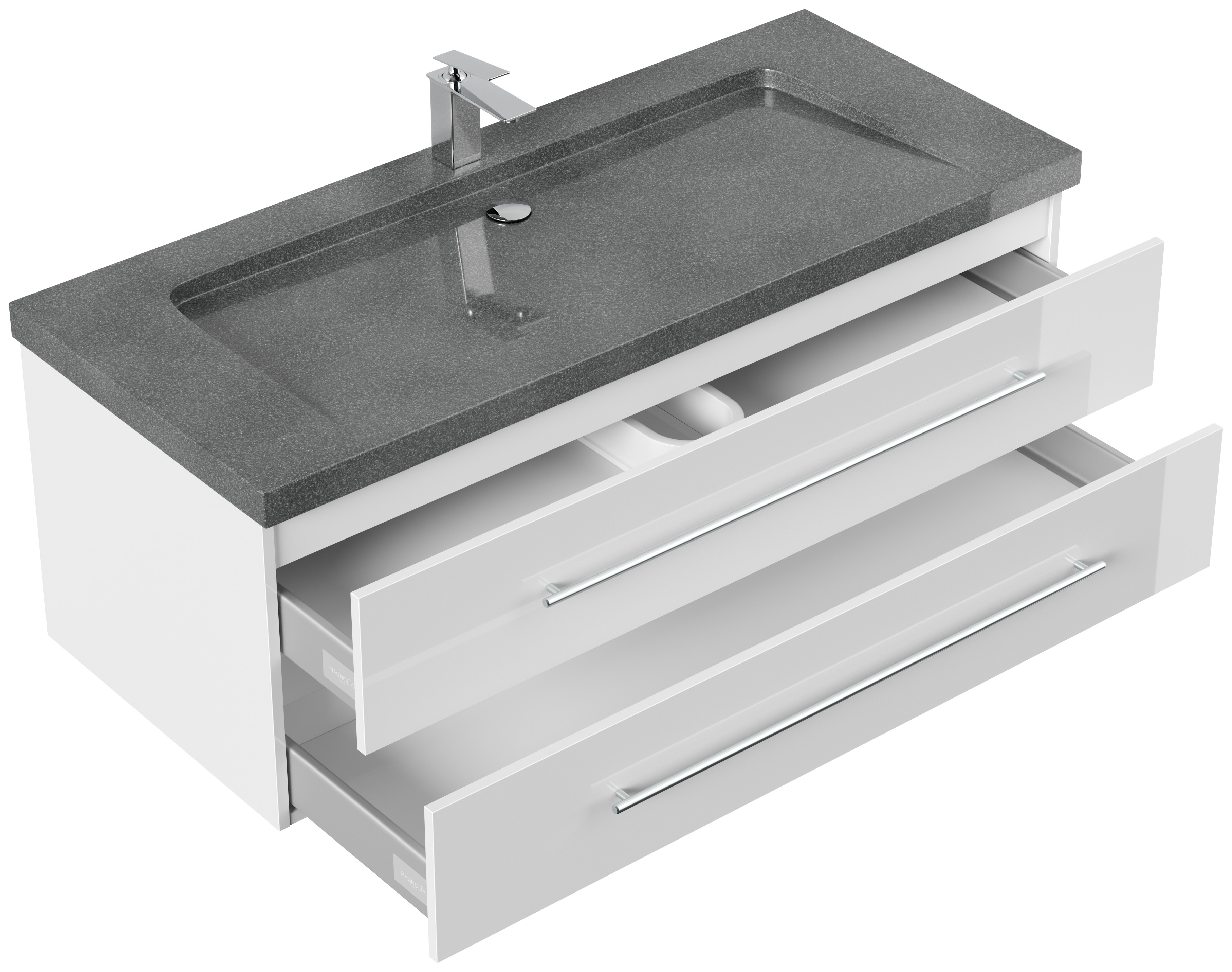 Badmöbel Granit G654 Damo 130 cm 1 Hahnloch SoftClose weiß hochglanz