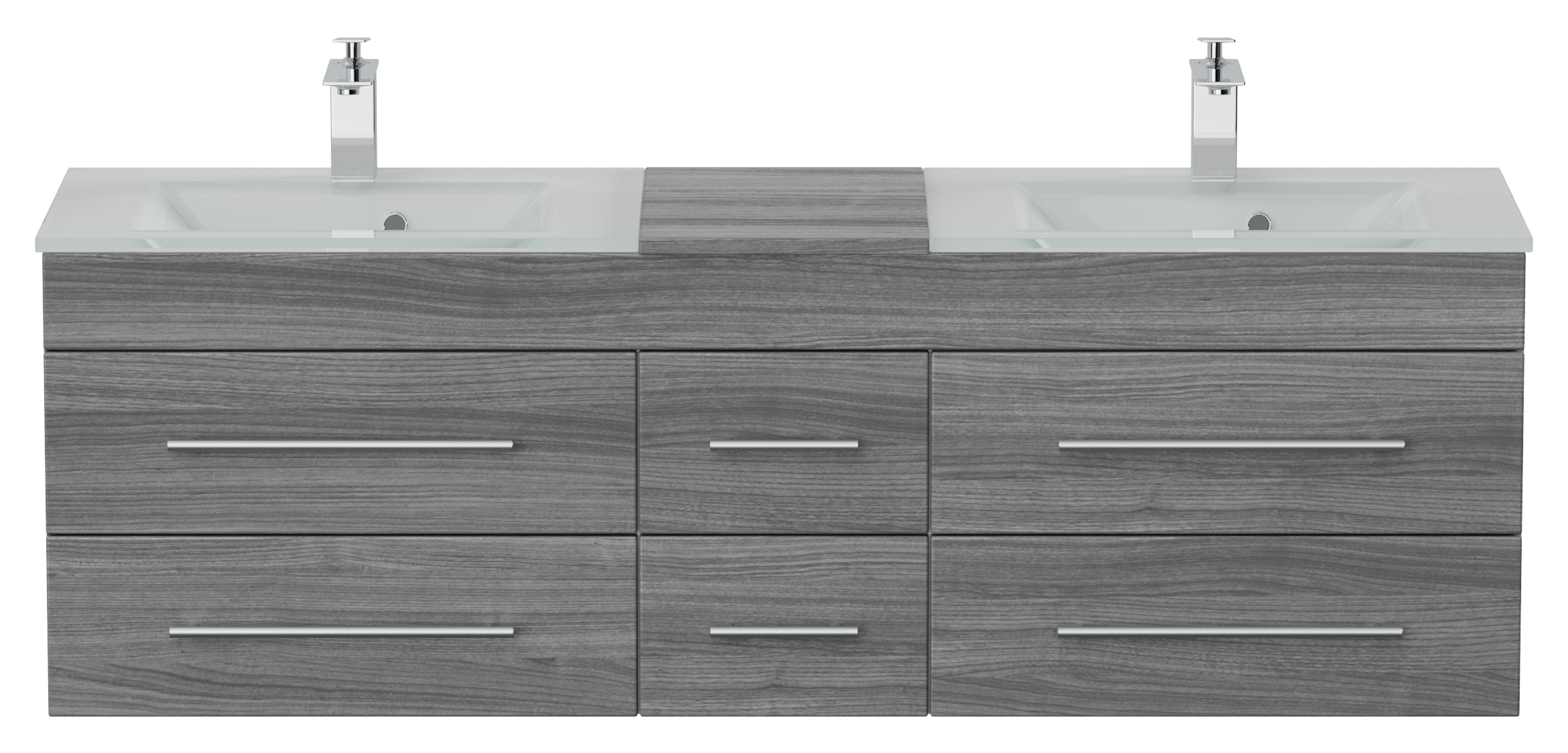Badmöbel Vitro XL mit Doppel-Glasbecken SoftClose silbereiche