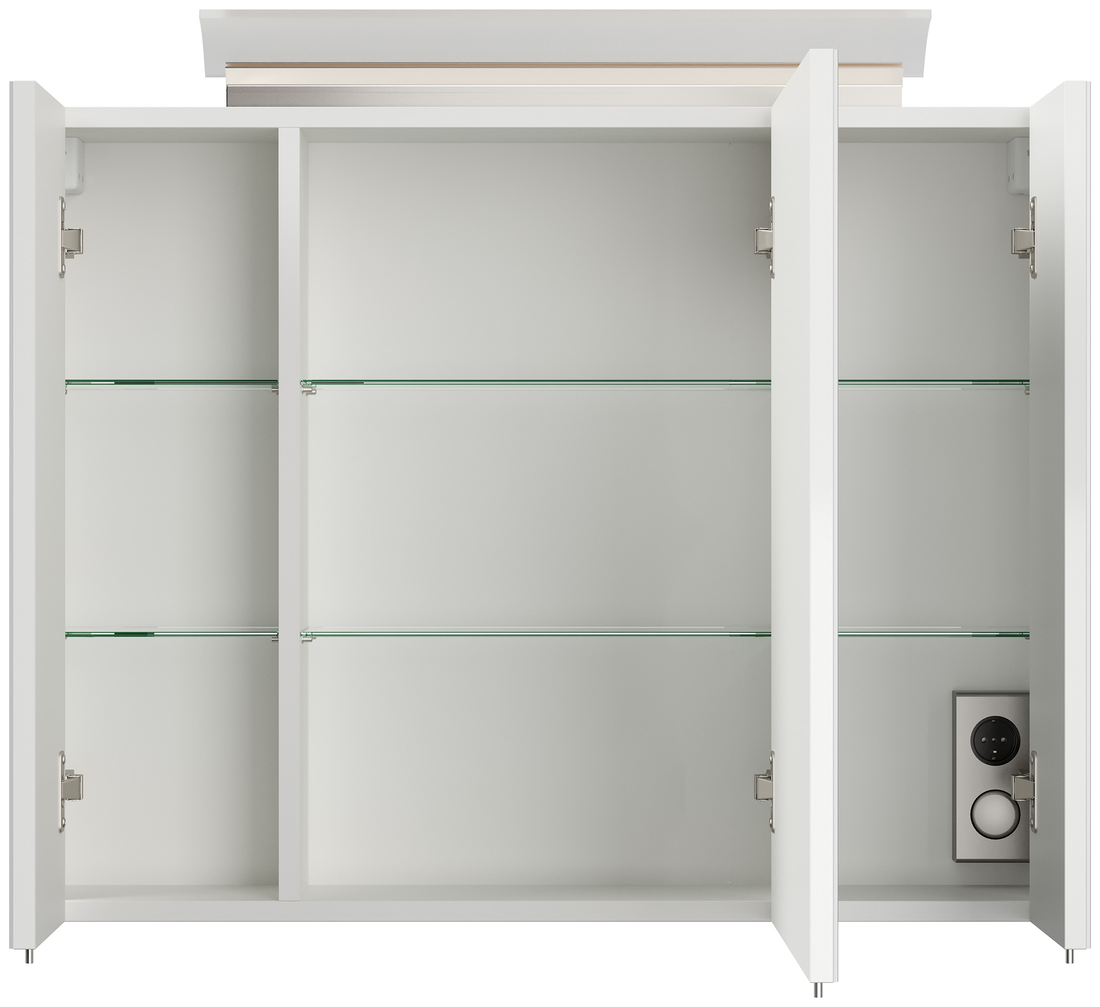 Spiegelschrank 80cm inkl. Design LED-Lampe und Glasböden weiss hochglanz