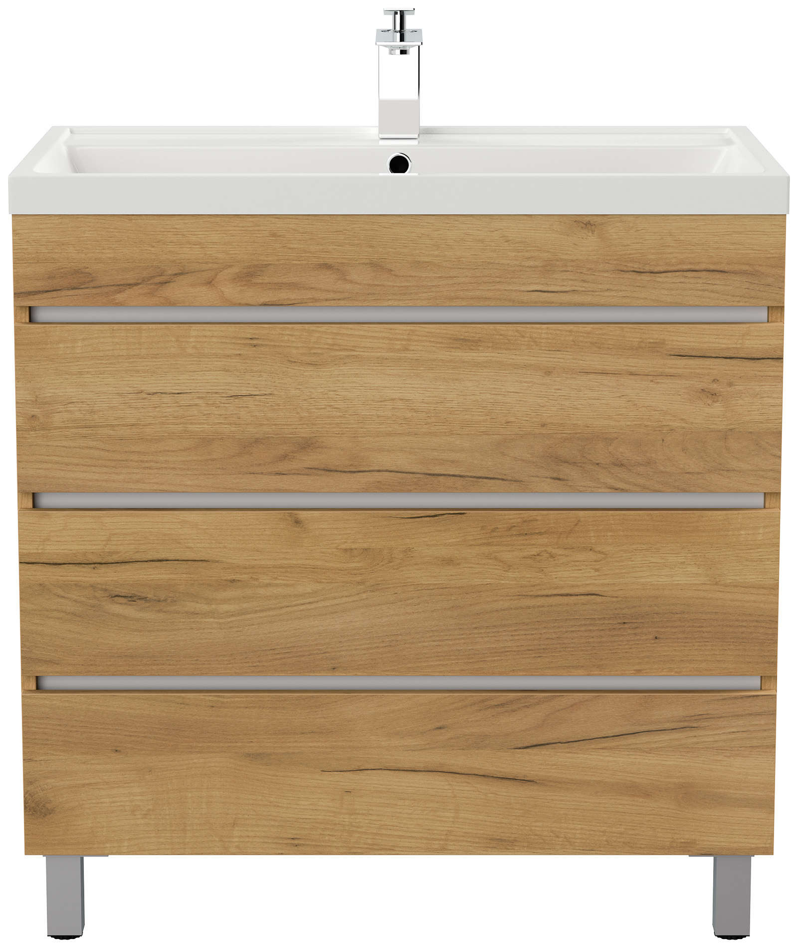 Stand Badmöbel Via 80 SoftClose eiche gold mit drei grifflosen Schubladen