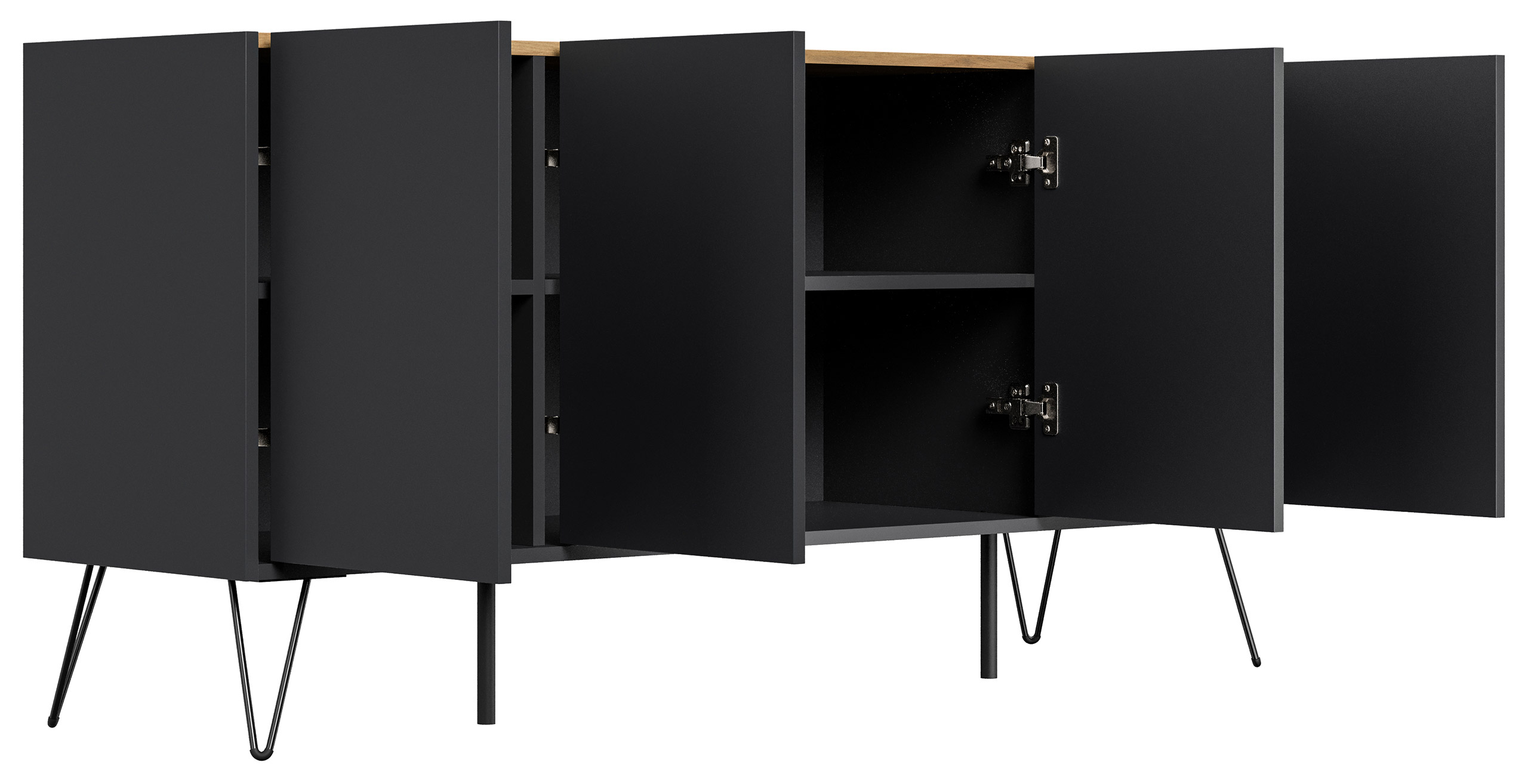 Raumwunder XL Sideboard Kommode Maxim 155cm stehend 4 Türen Grafit/Eiche Top