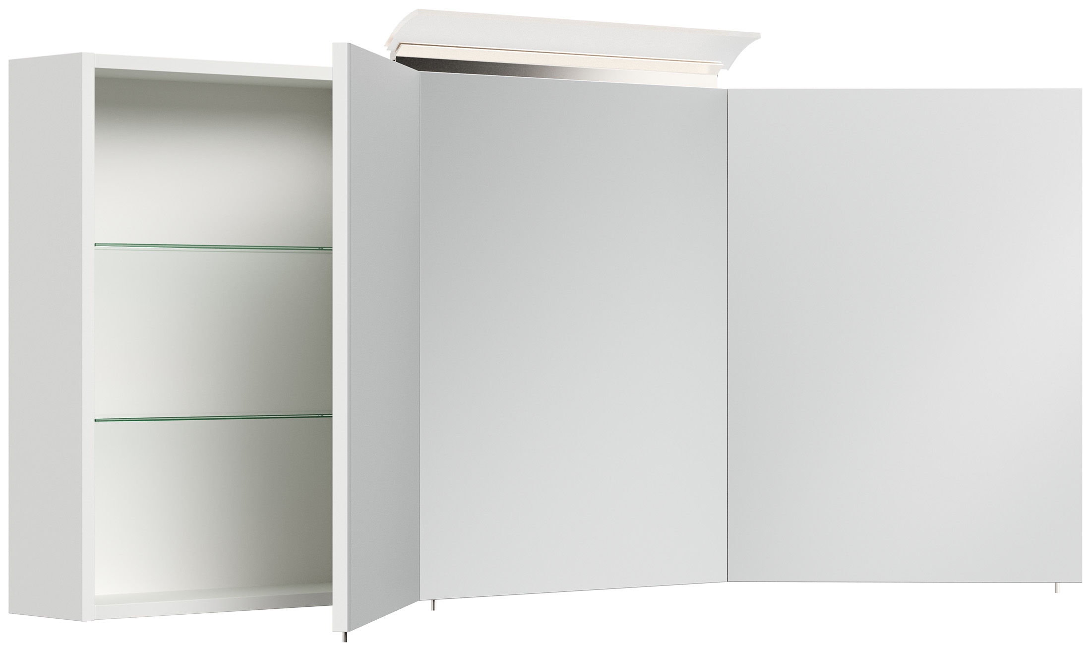 Spiegelschrank 140cm inkl. Design LED-Lampe und Glasböden weiss hochglanz