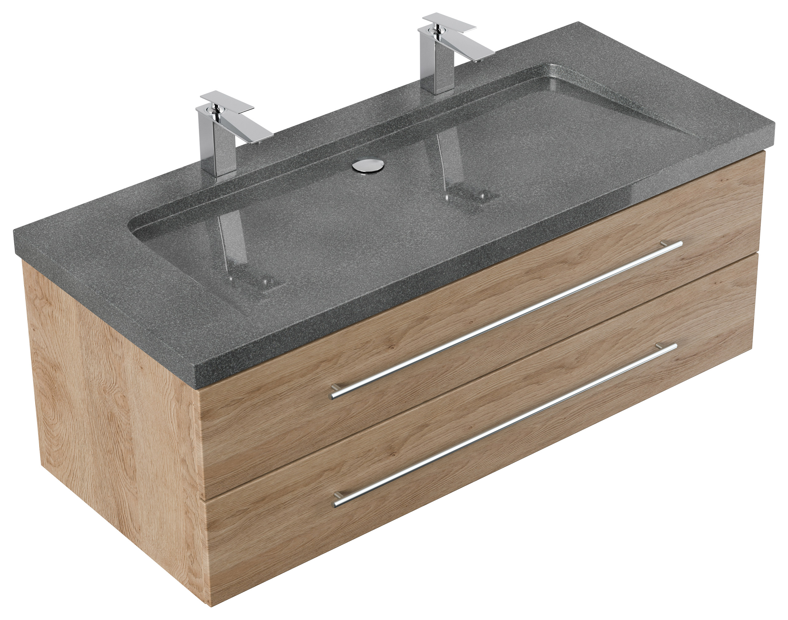 Badmöbel Granit G654 Damo 130 cm 2 Hahnlöcher SoftClose eiche hell