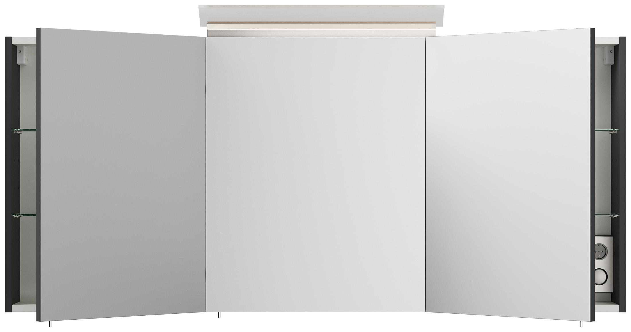 Spiegelschrank 140cm inkl. Design LED-Lampe und Glasböden grafit