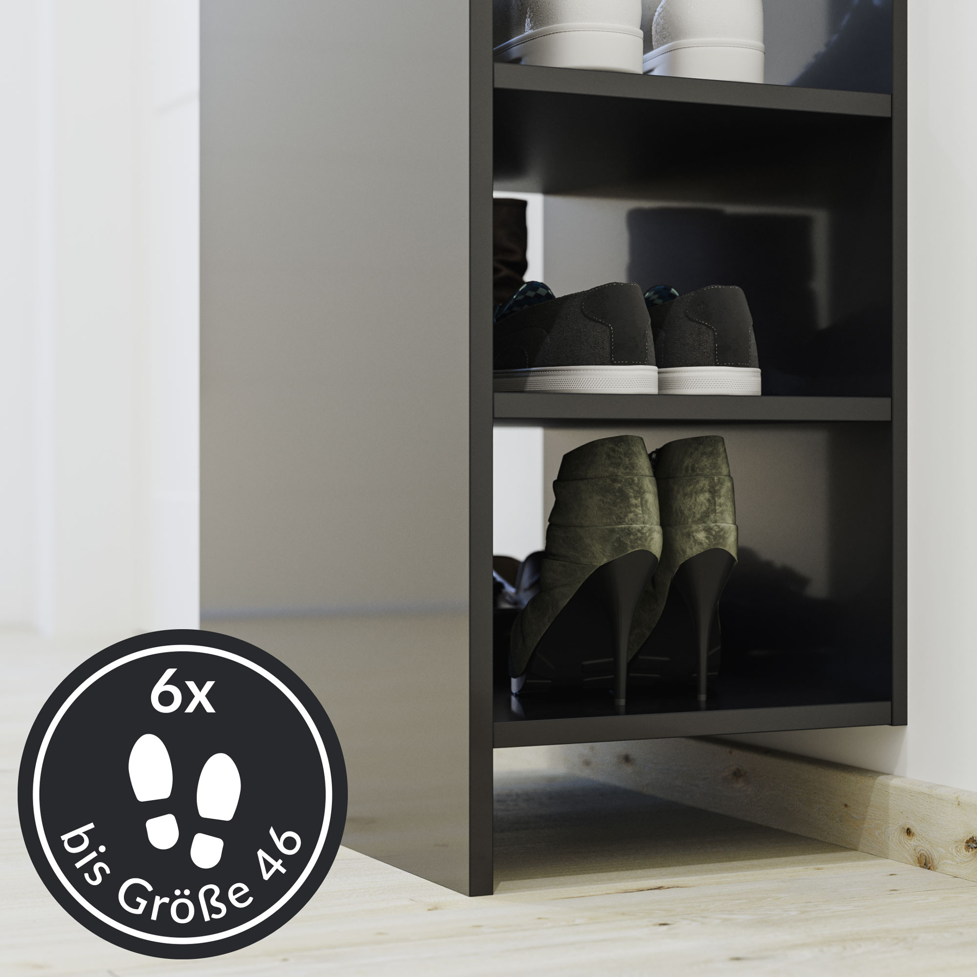 Garderobenpaneel Urban 3 Haken Kleiderstange 6 Paar Schuhe lackiert Grafit Hgl