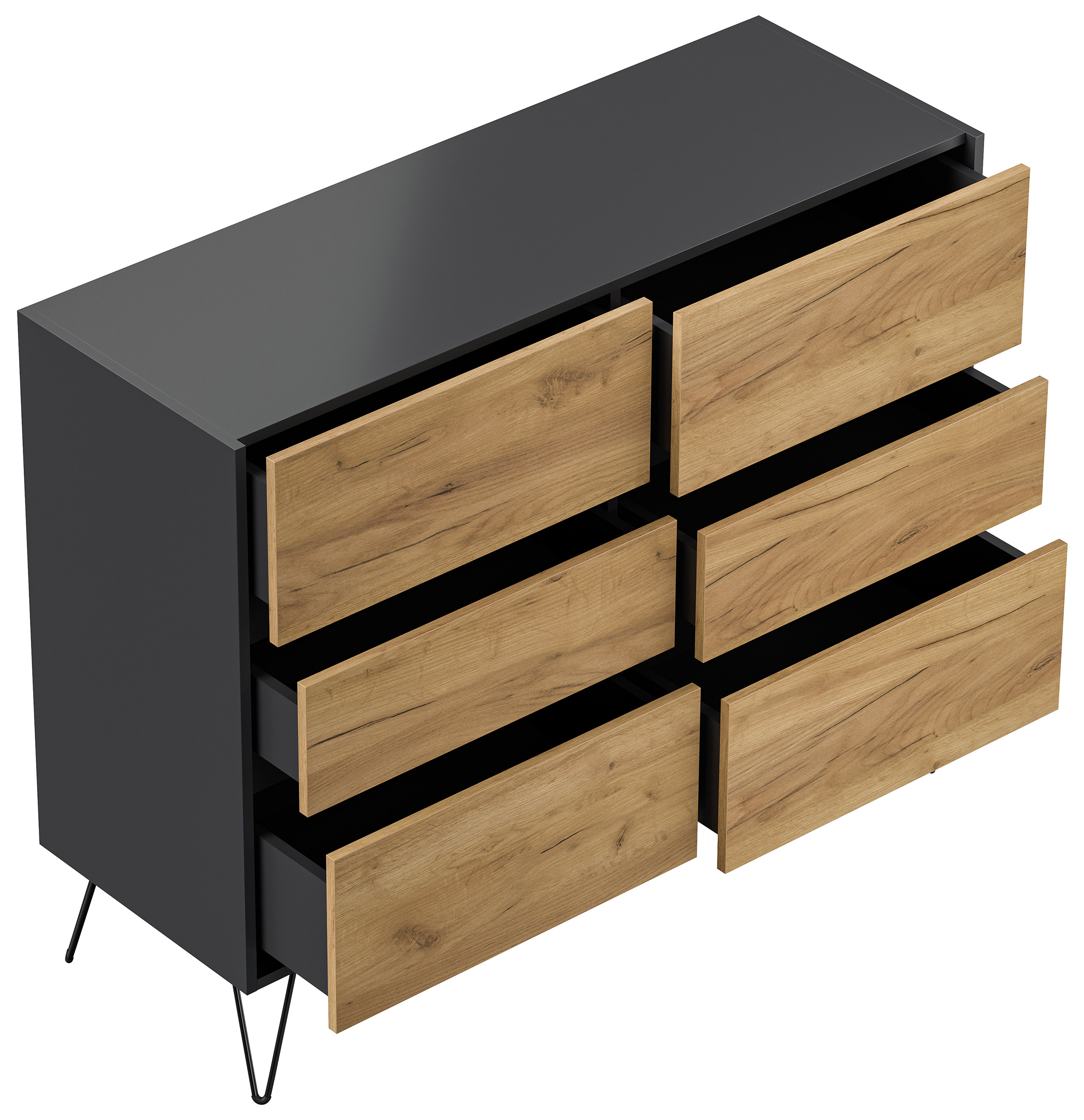 Sideboard Volo 120cm Greifraum 6 SoftClose Schubladen Grafit/Eiche Front