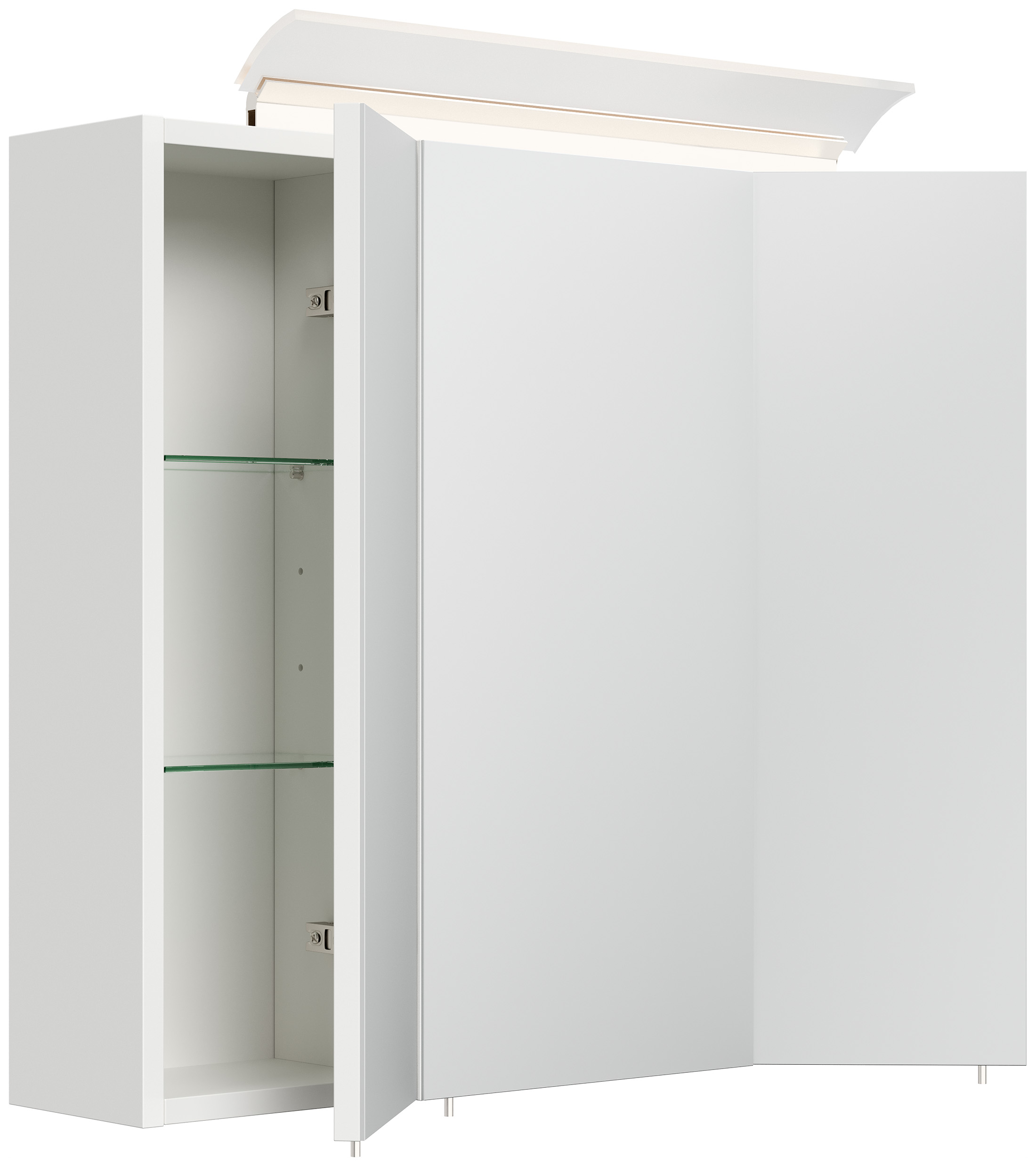 Spiegelschrank 70cm inkl. Design LED-Lampe und Glasböden weiss hochglanz