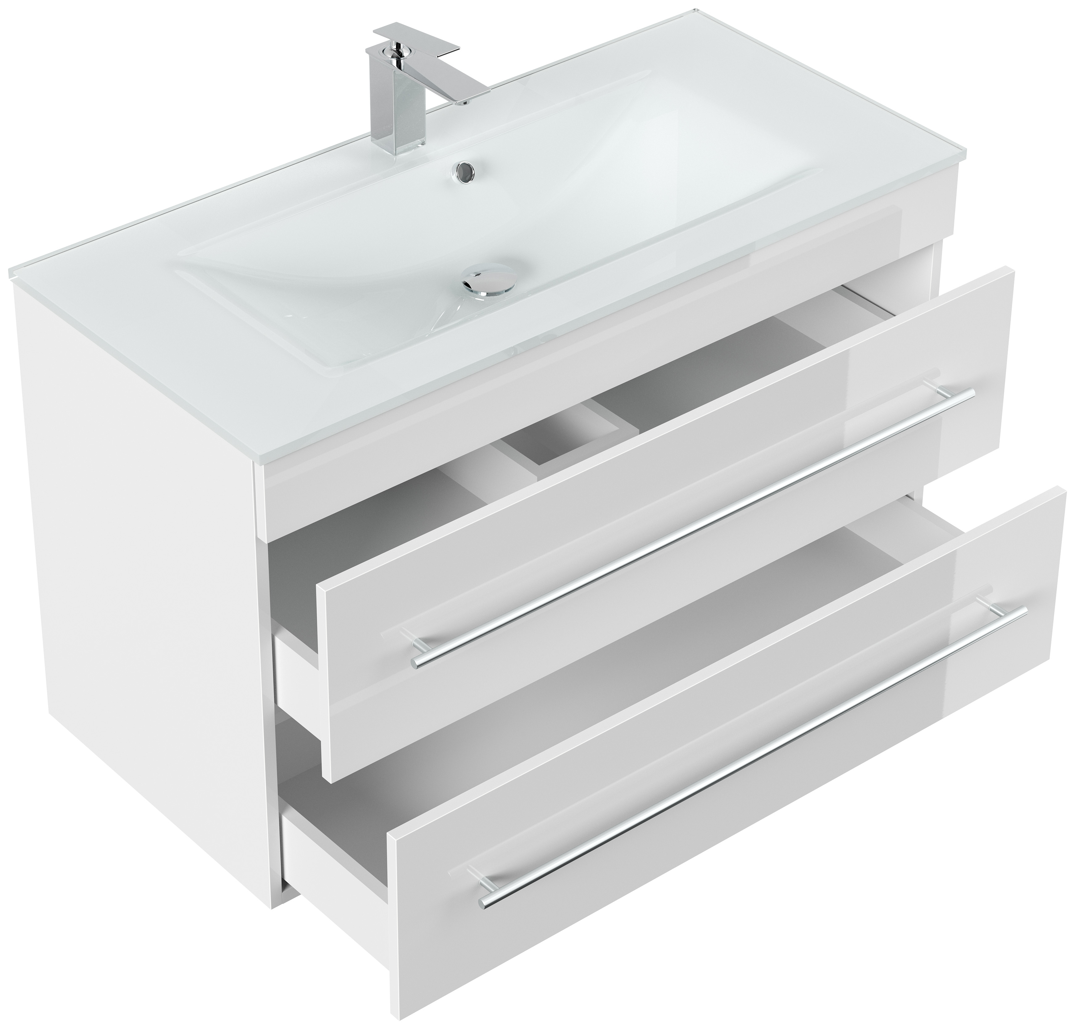Badmöbel Vitro 1000 mit Glaswaschbecken SoftClose weiss hochglanz