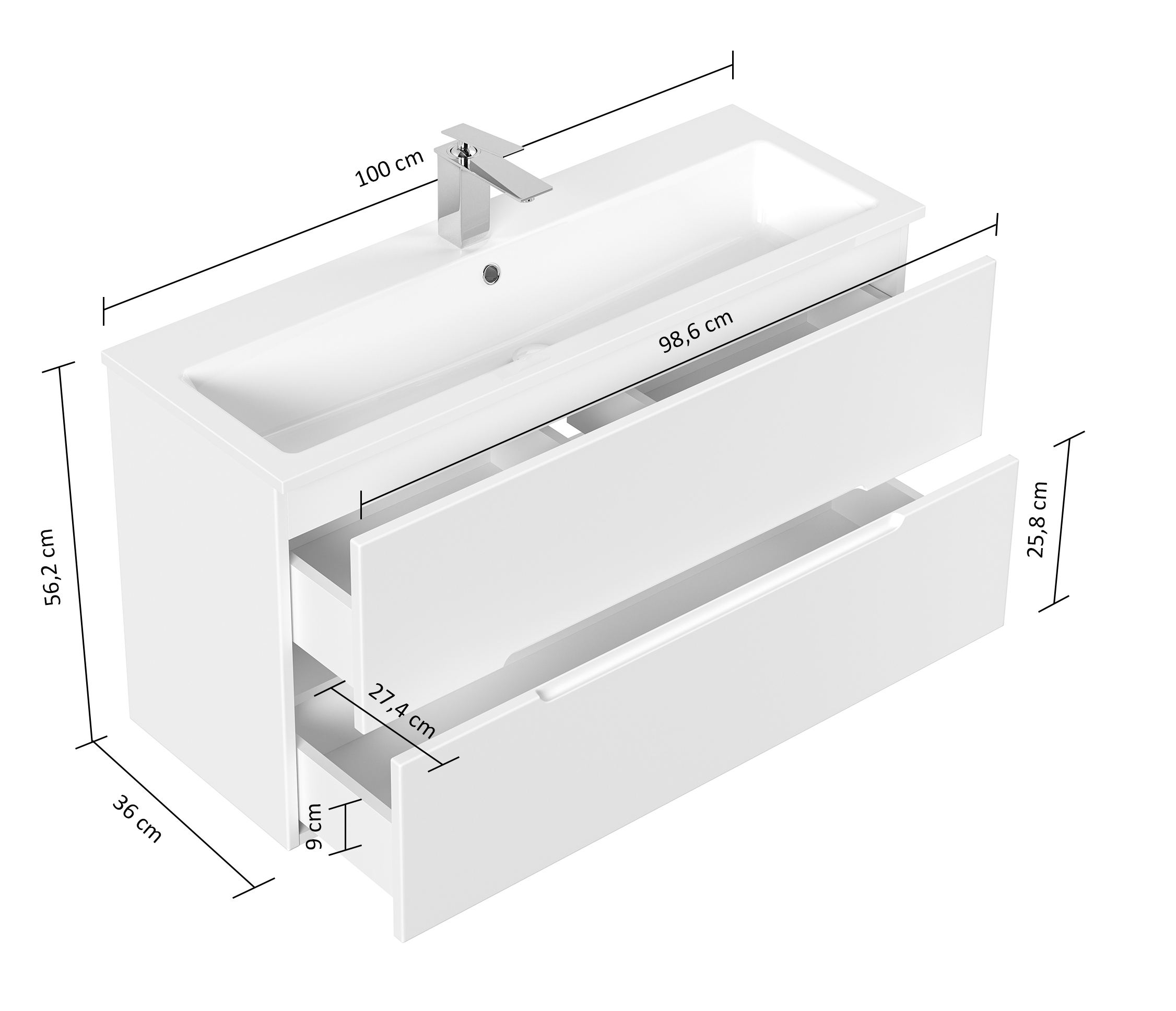 Badmöbel Mars 1000 SlimLine SoftClose Schubladen eiche klassik