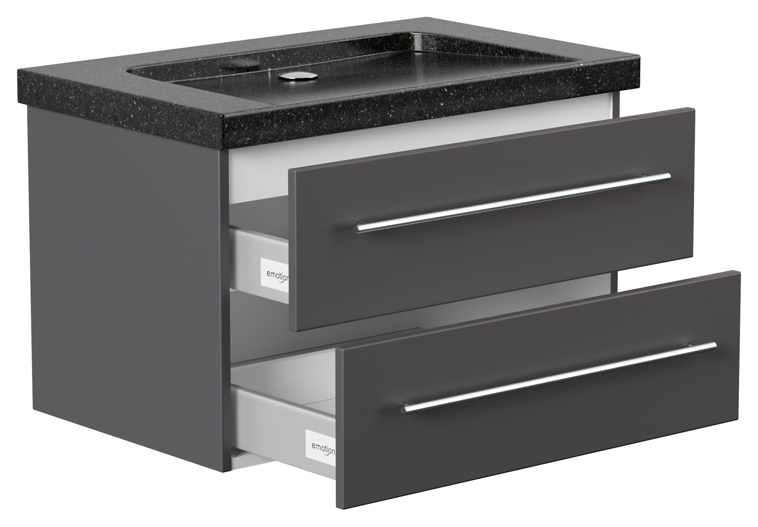 Badmöbel Granit Galaxy Black Damo 75 cm ohne Hahnloch SoftClose anthrazit