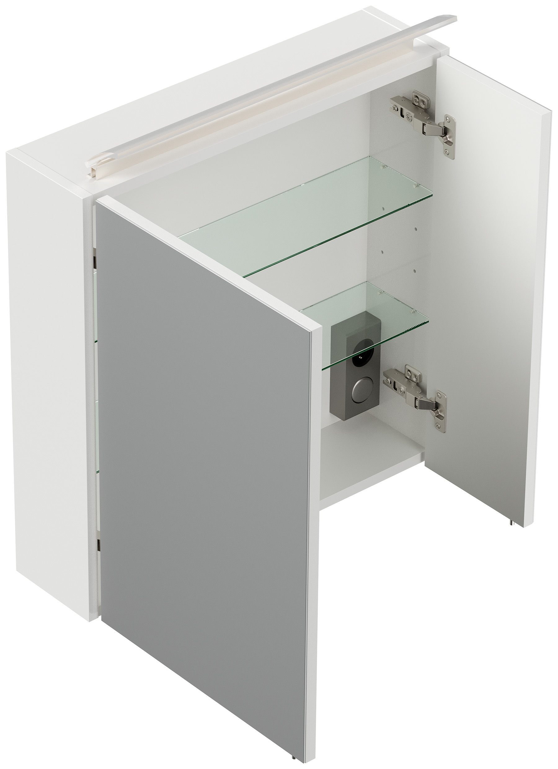 Spiegelschrank 60cm inkl. Design LED-Lampe und Glasböden weiss hochglanz