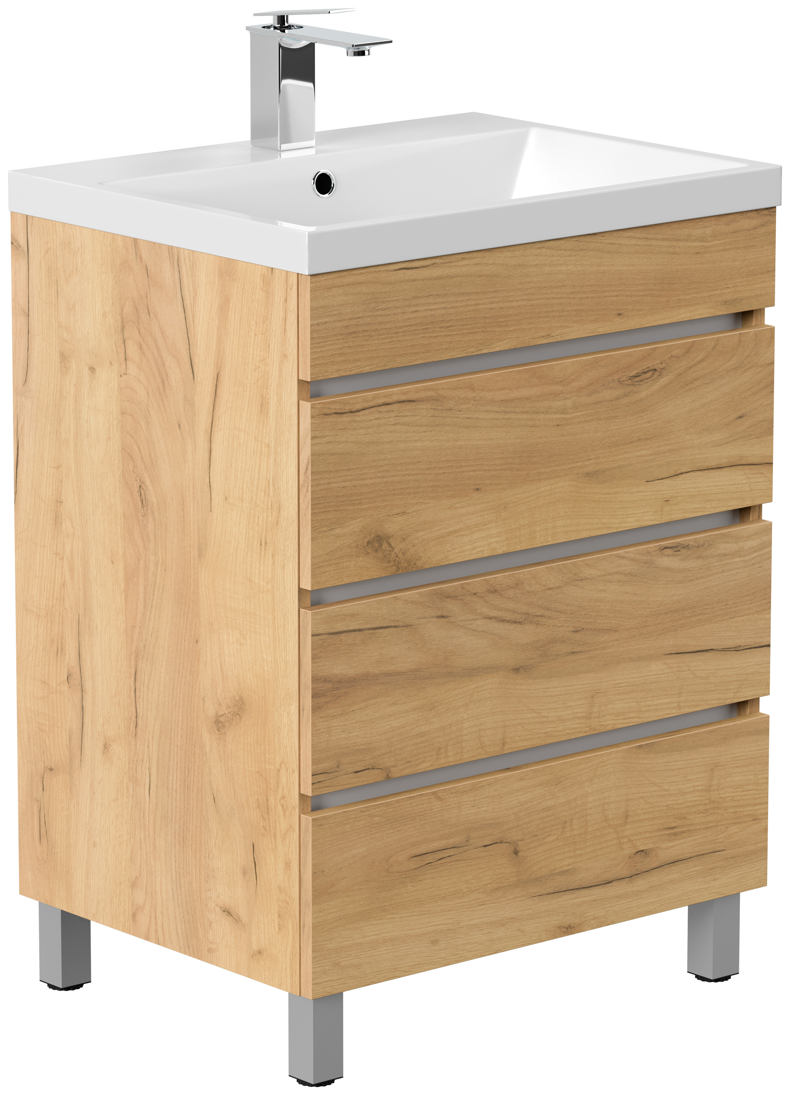 Stand Badmöbel Via 70 SoftClose eiche gold mit drei grifflosen Schubladen