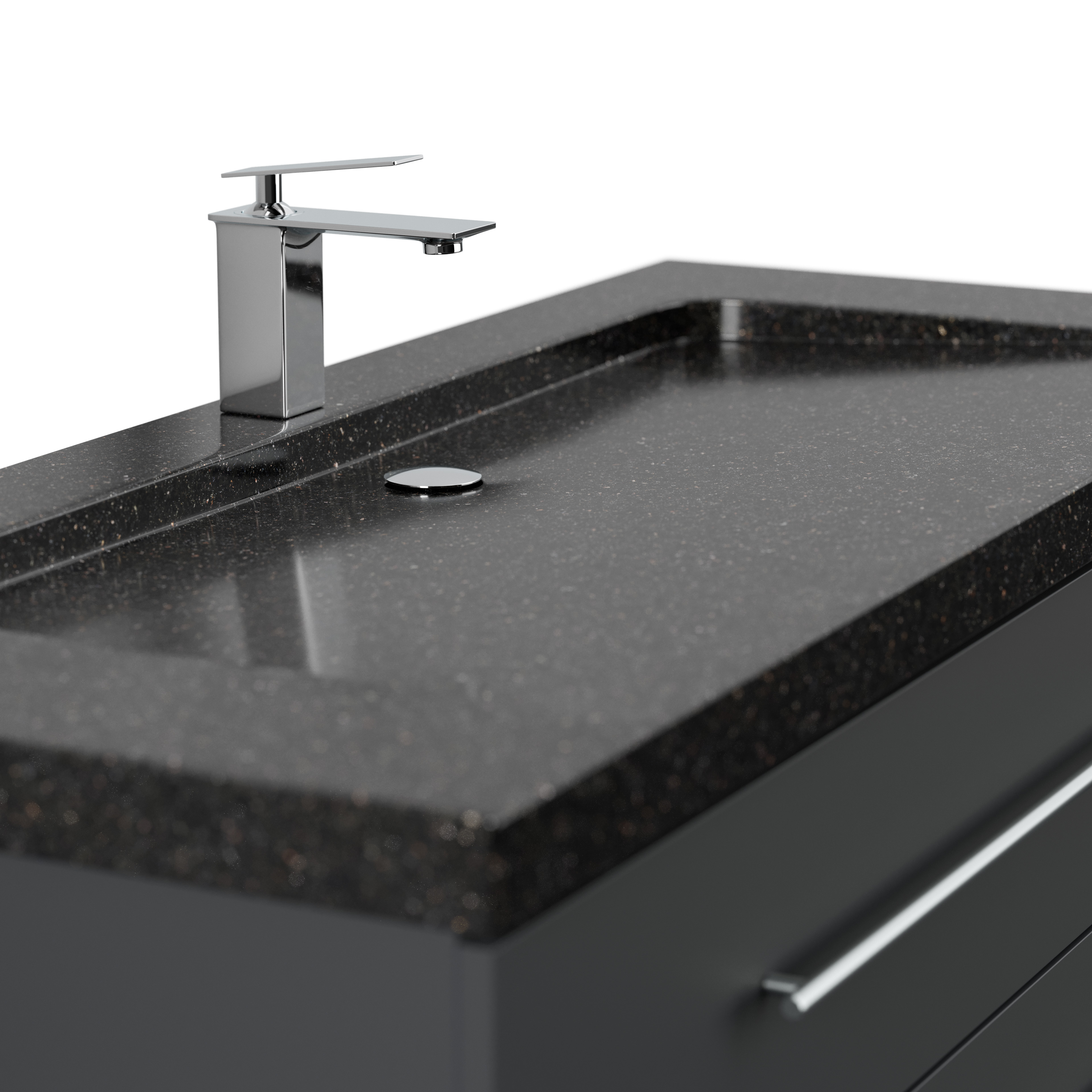 Badmöbel Granit Galaxy Black Damo 130 cm 1 Hahnloch SoftClose grafit