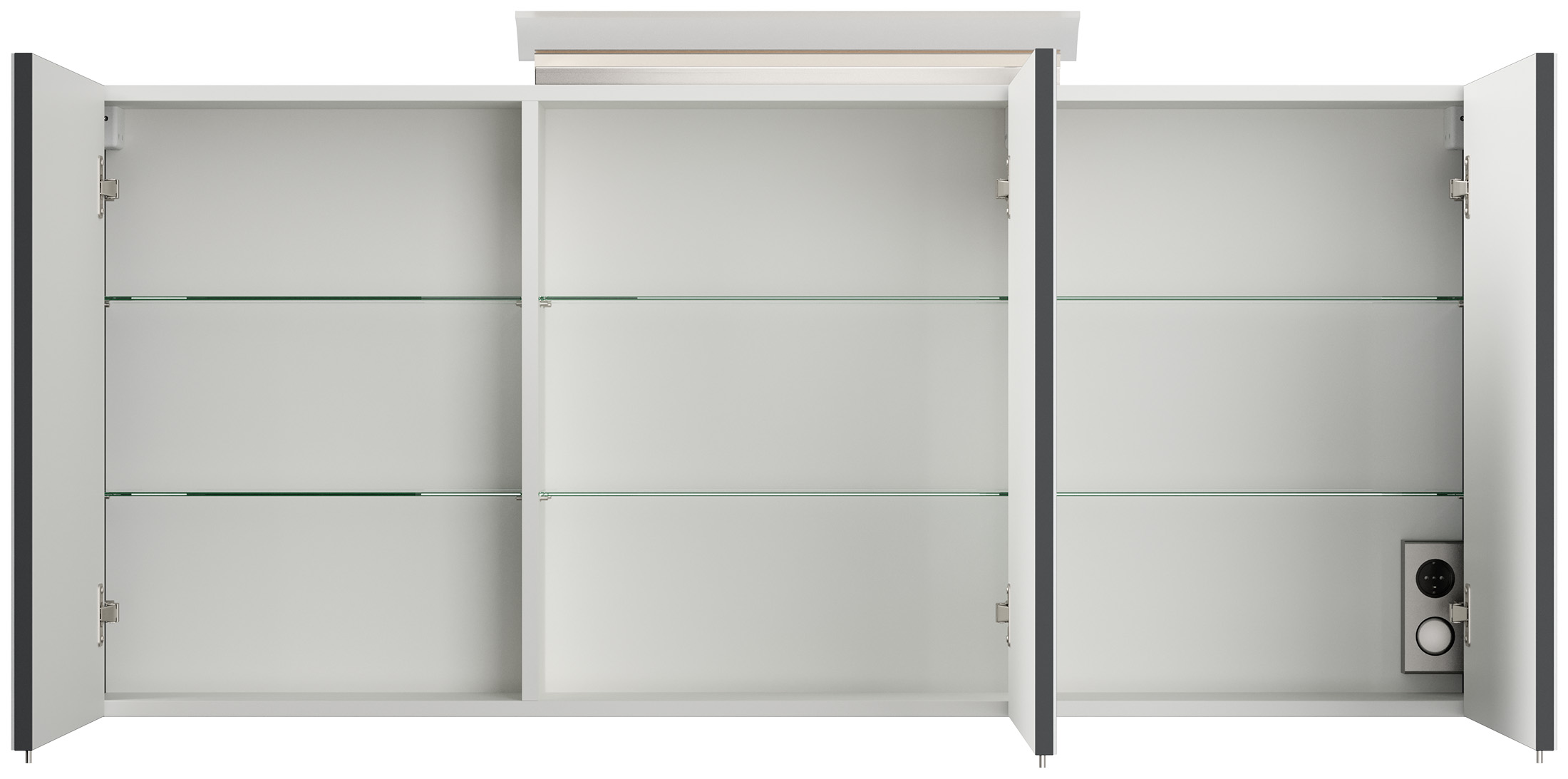 Spiegelschrank 140cm inkl. Design LED-Lampe und Glasböden grafit