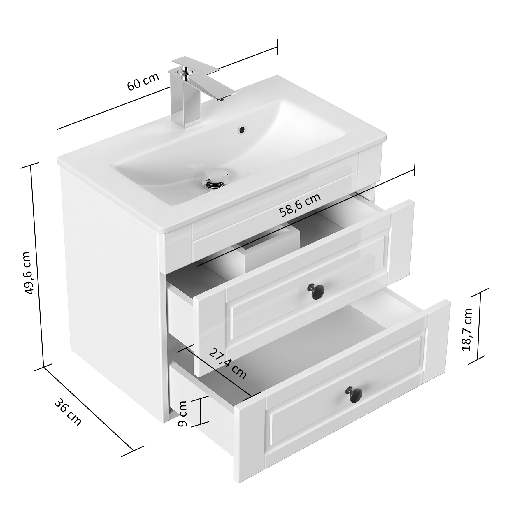 Badmöbel Mars 600 SlimLine Cottage SoftClose anthrazit
