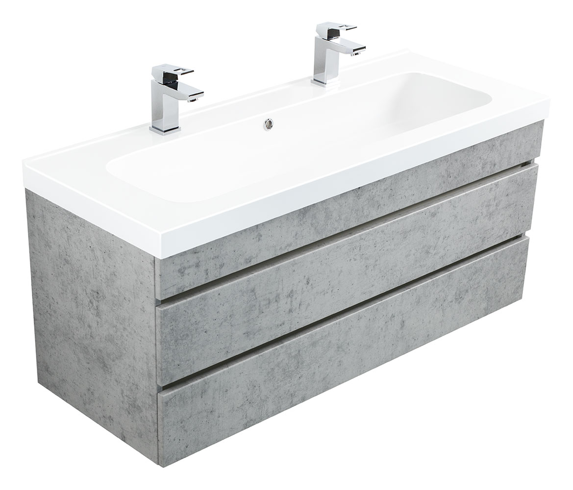Badmöbel Talis 120 Doppelbadmöbel SoftClose beton mit grifflosen Schubladen