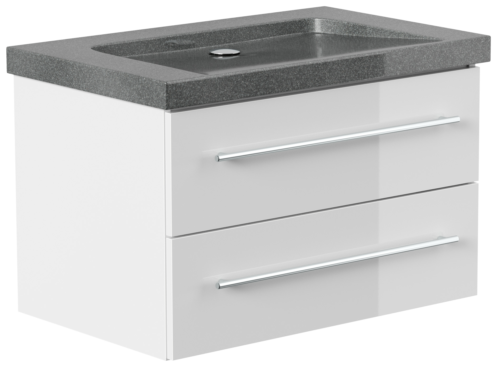 Badmöbel Granit G654 Damo 75 cm ohne Hahnloch SoftClose weiß hochglanz