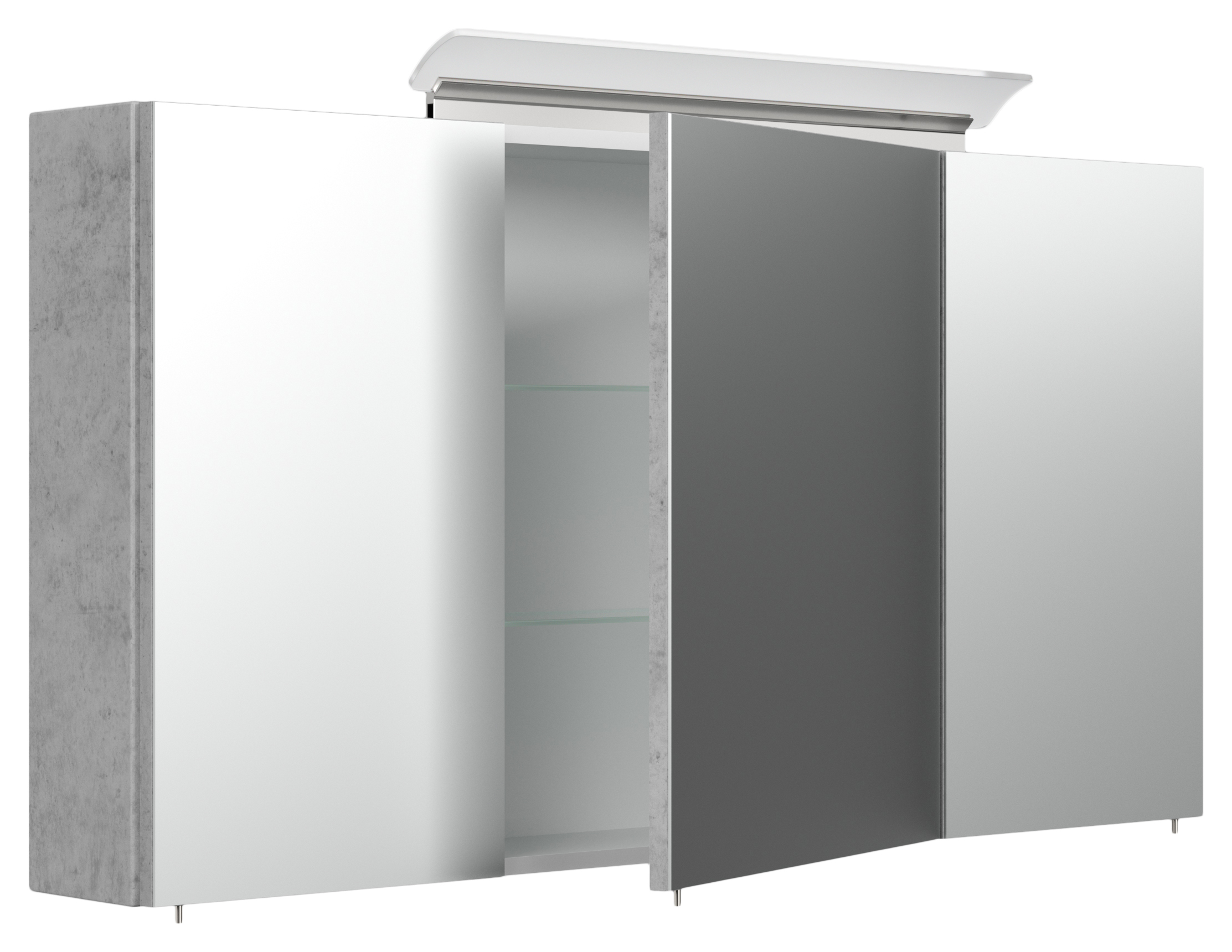 Spiegelschrank 120cm inkl. Design LED-Lampe und Glasböden beton