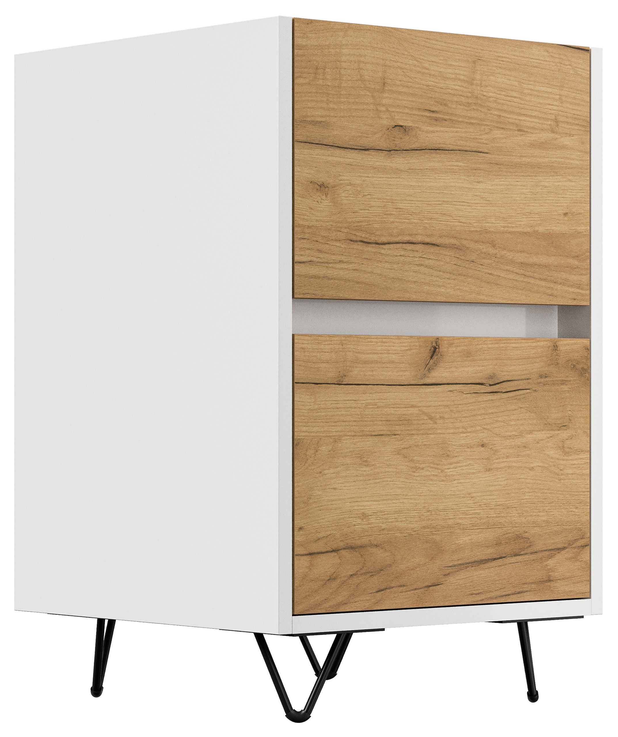 Nachttisch Kommode You 40cm 2 SoftClose stehend Weiß & Eiche Front