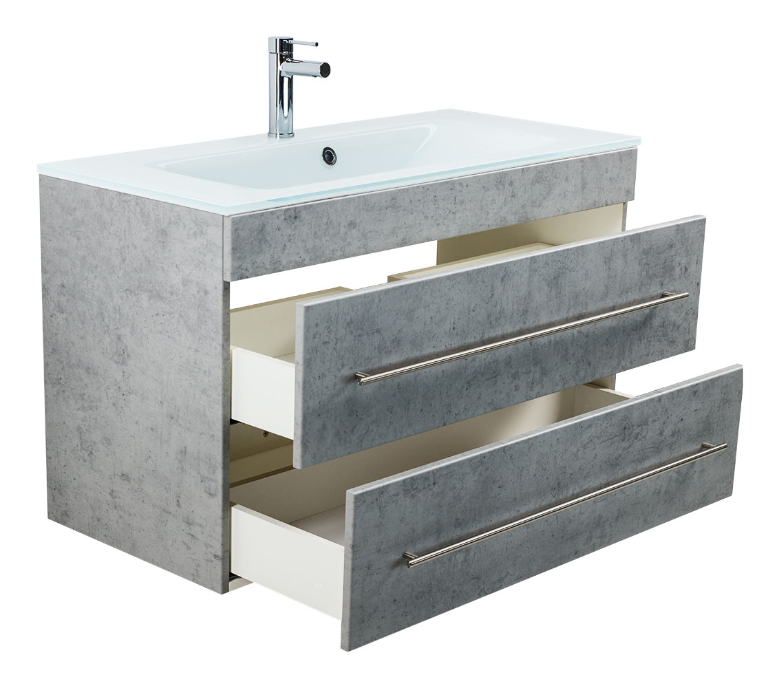 Badmöbel Vitro 1000 mit Glaswaschbecken SoftClose beton