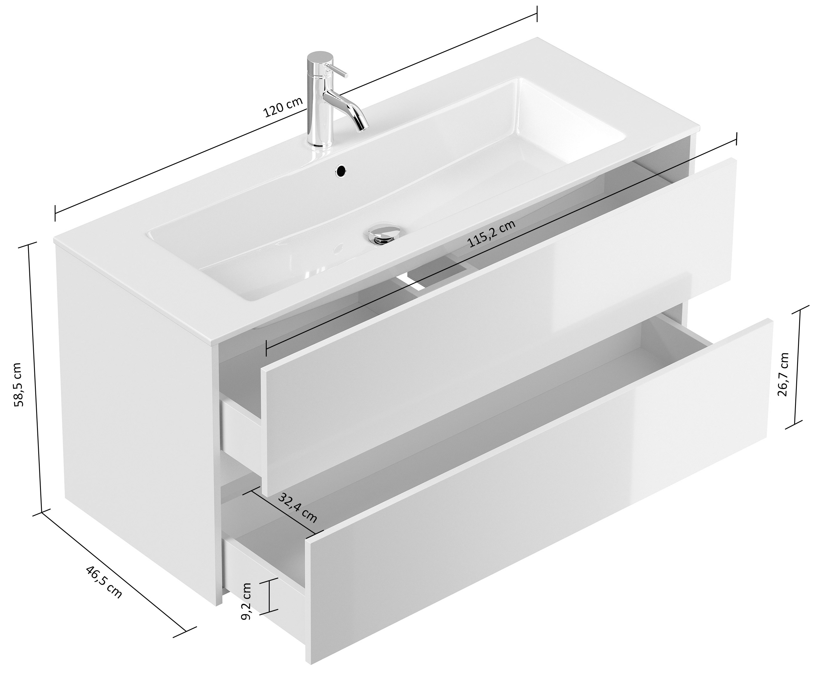 Badmöbel Taifun & Waschtisch 120 cm 2 Greifraum SoftClose Auszüge Grafit