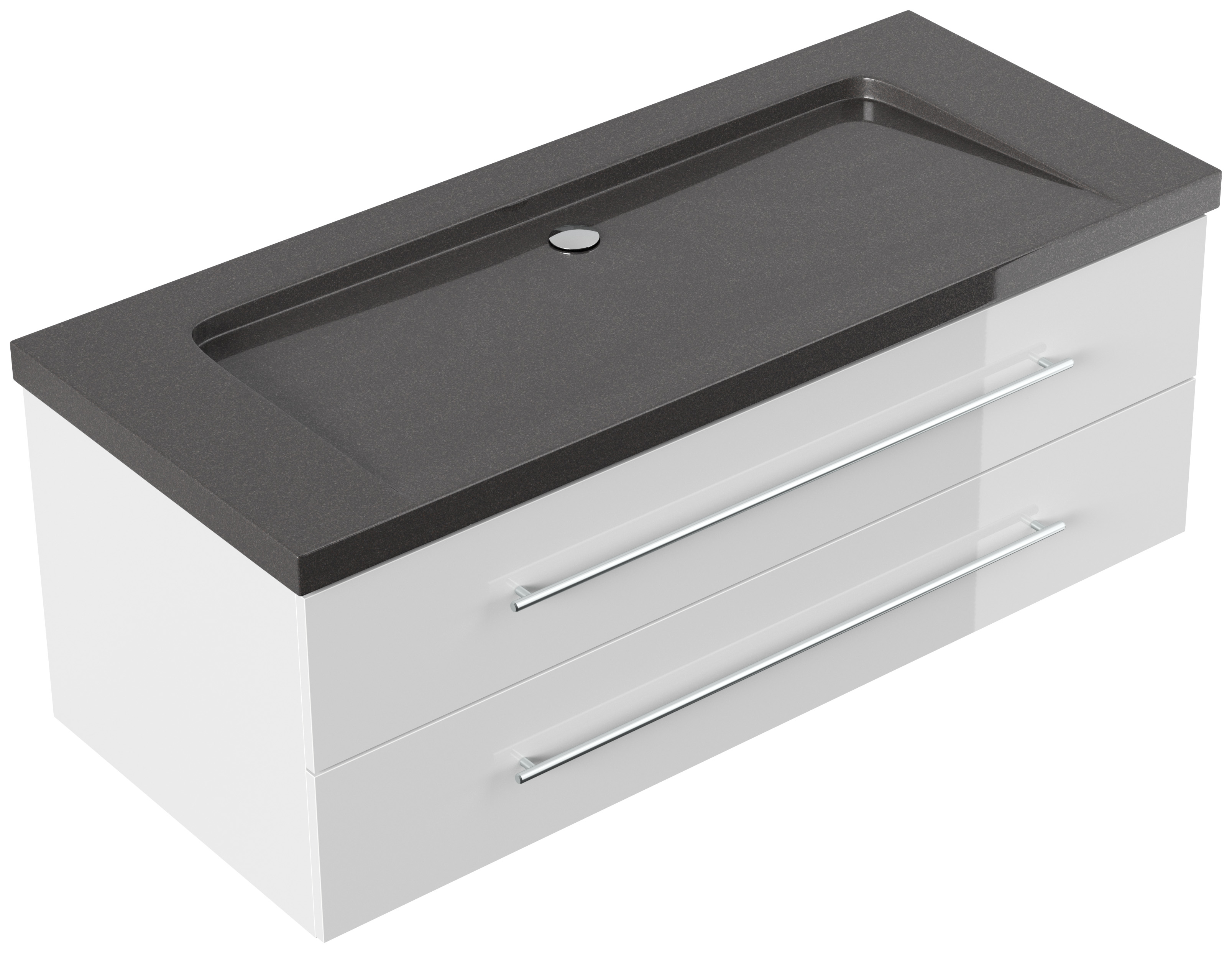 Badmöbel Granit India Black Damo 130 cm ohne Hahnloch SoftClose weiß hochglanz