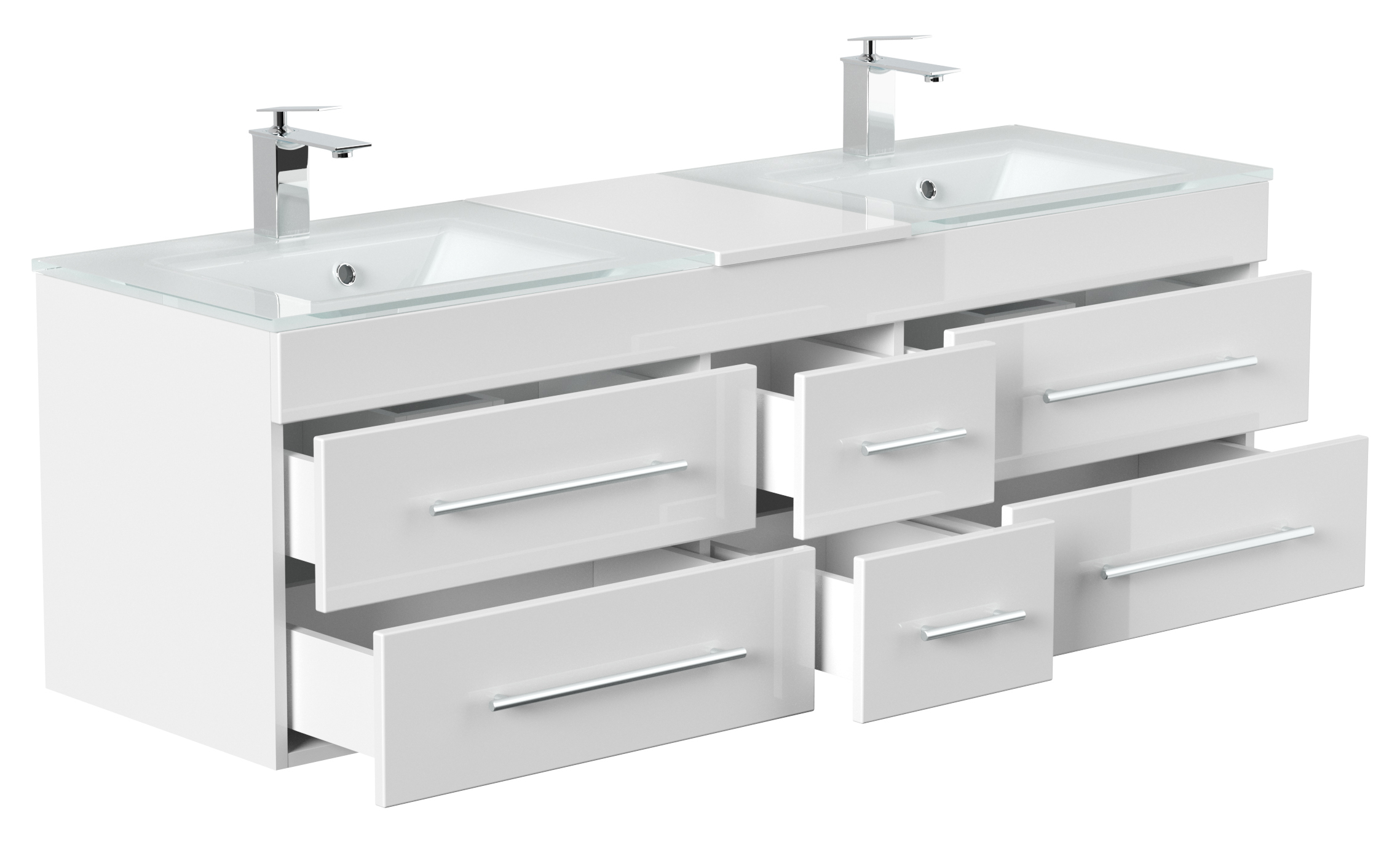 Badmöbel Vitro XL mit Doppel-Glasbecken SoftClose weiss hochglanz