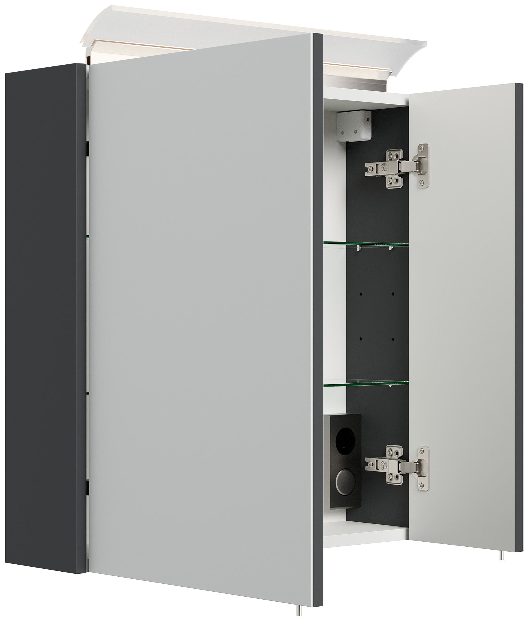 Spiegelschrank 60cm inkl. Design LED-Lampe und Glasböden grafit
