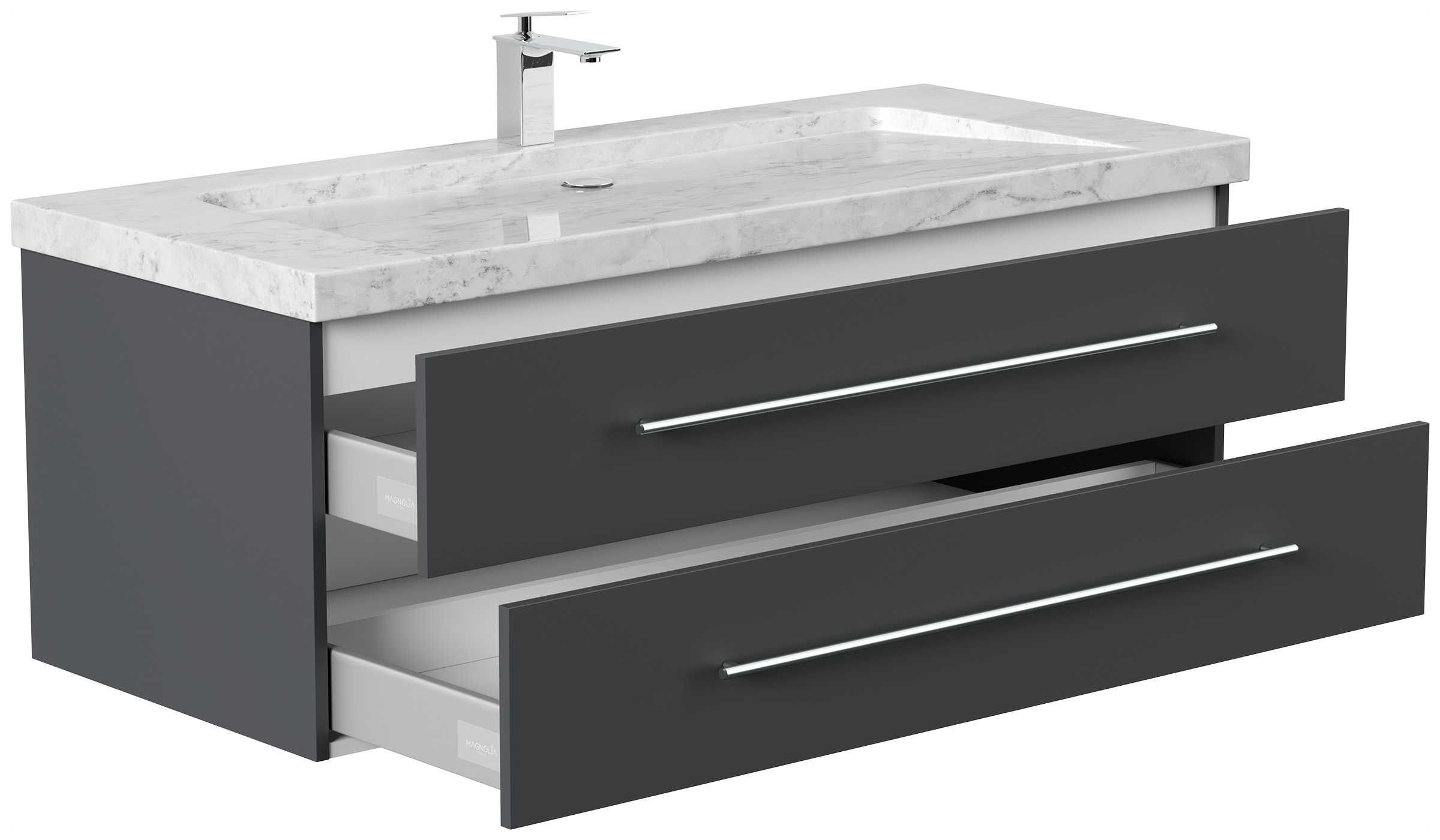 Badmöbel Marmor Carrara White Damo 130 cm 1 Hahnloch SoftClose grafit