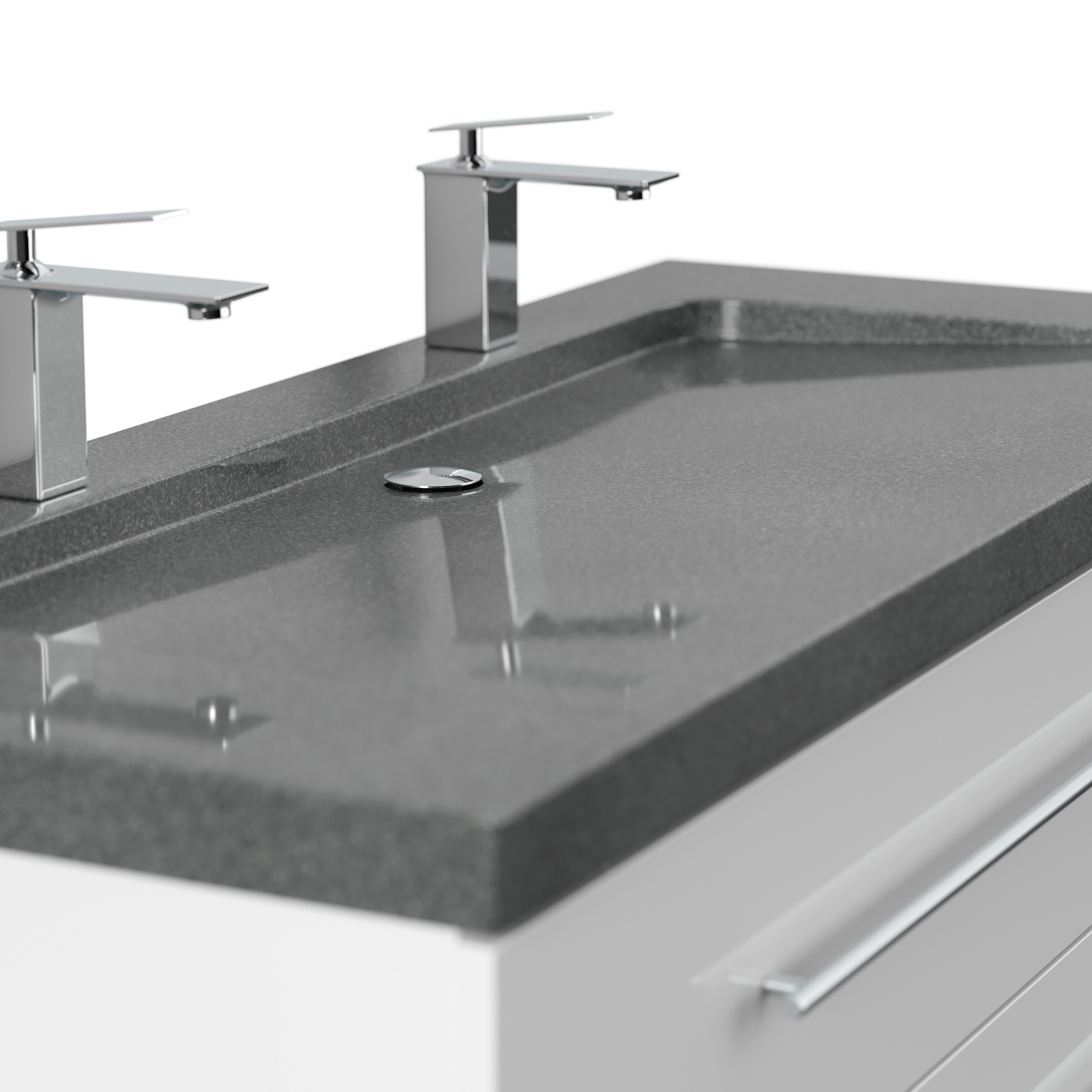 Badmöbel Granit G654 Damo 130 cm 2 Hahnlöcher SoftClose weiß hochglanz