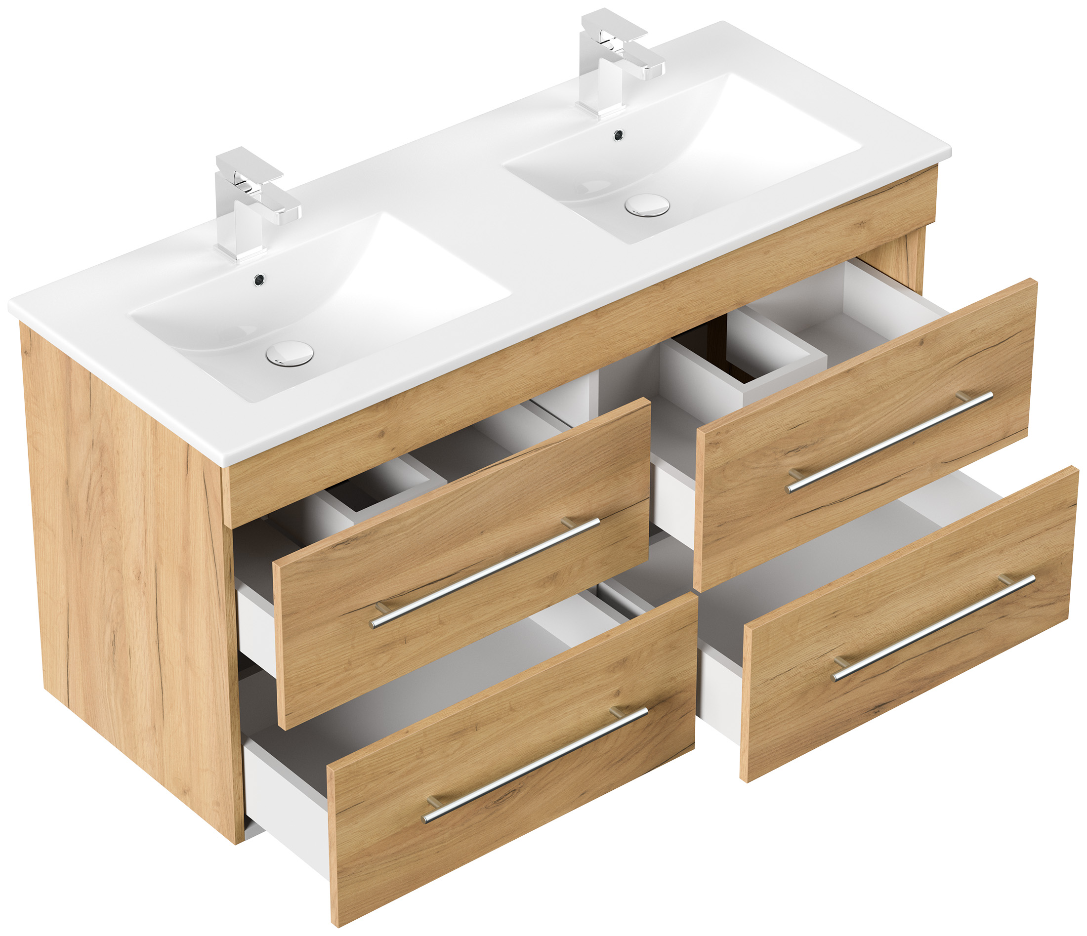 Badmöbelset Helios 4-teilig Spiegelschrank 2x Hochschrank eiche gold