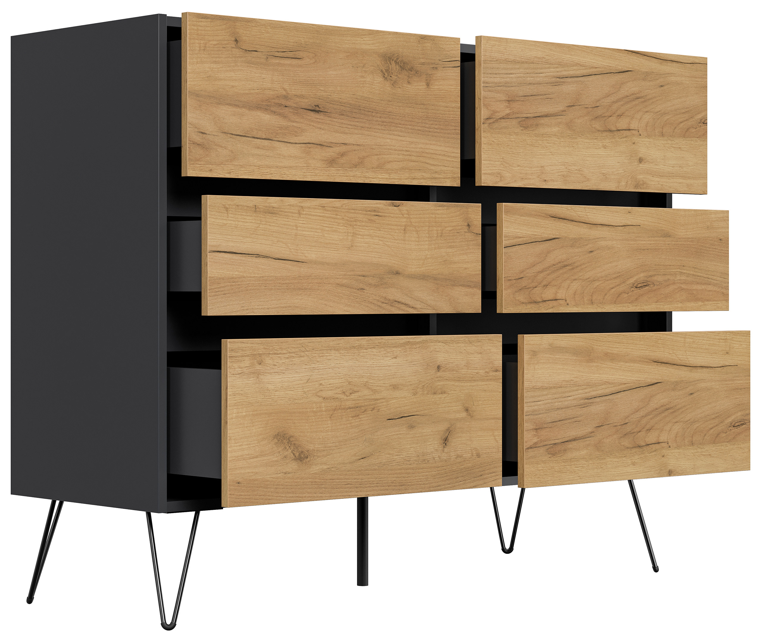 Sideboard Volo 120cm Greifraum 6 SoftClose Schubladen Grafit/Eiche Front
