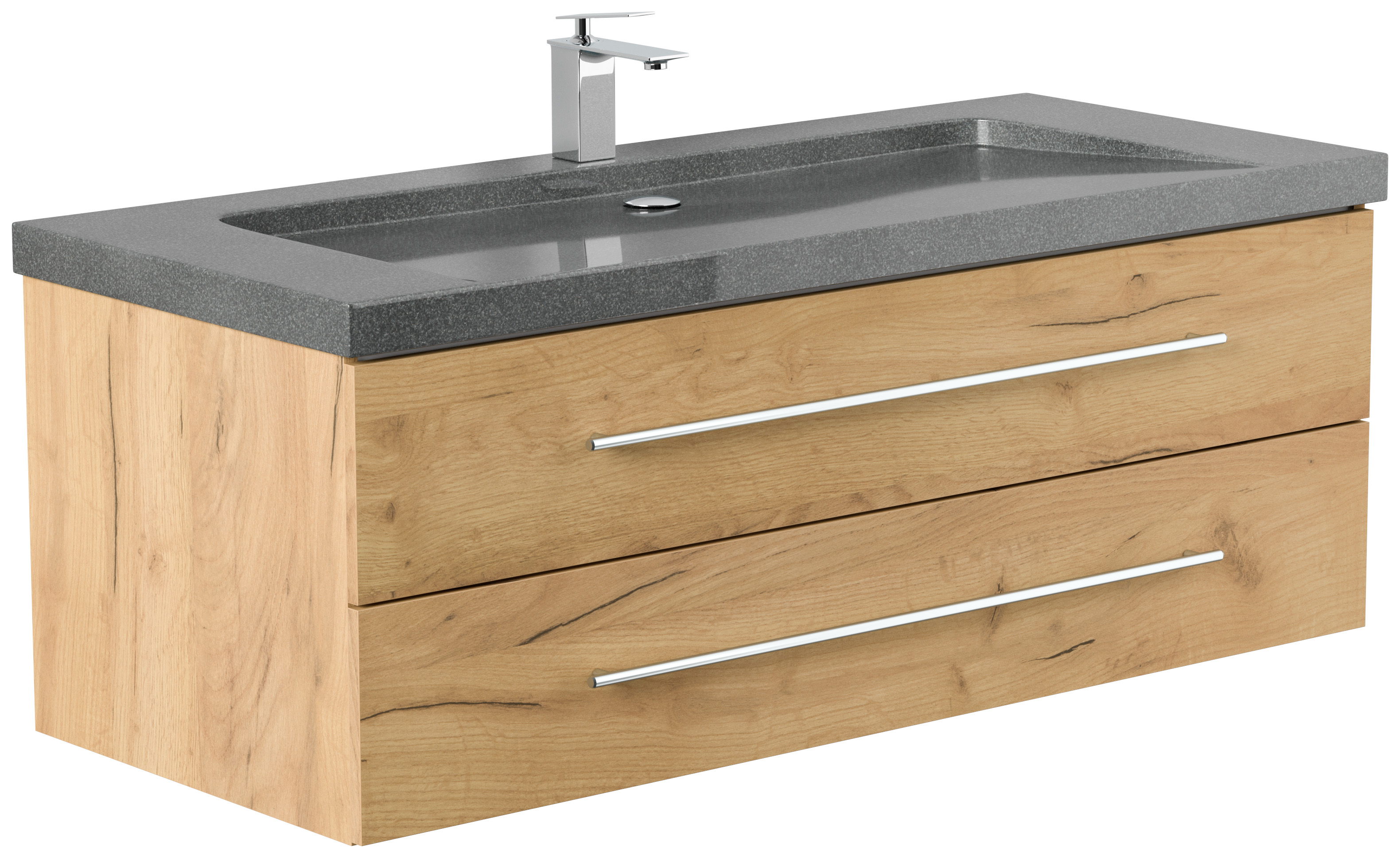 Badmöbel Granit G654 Damo 130 cm 1 Hahnloch SoftClose eiche gold