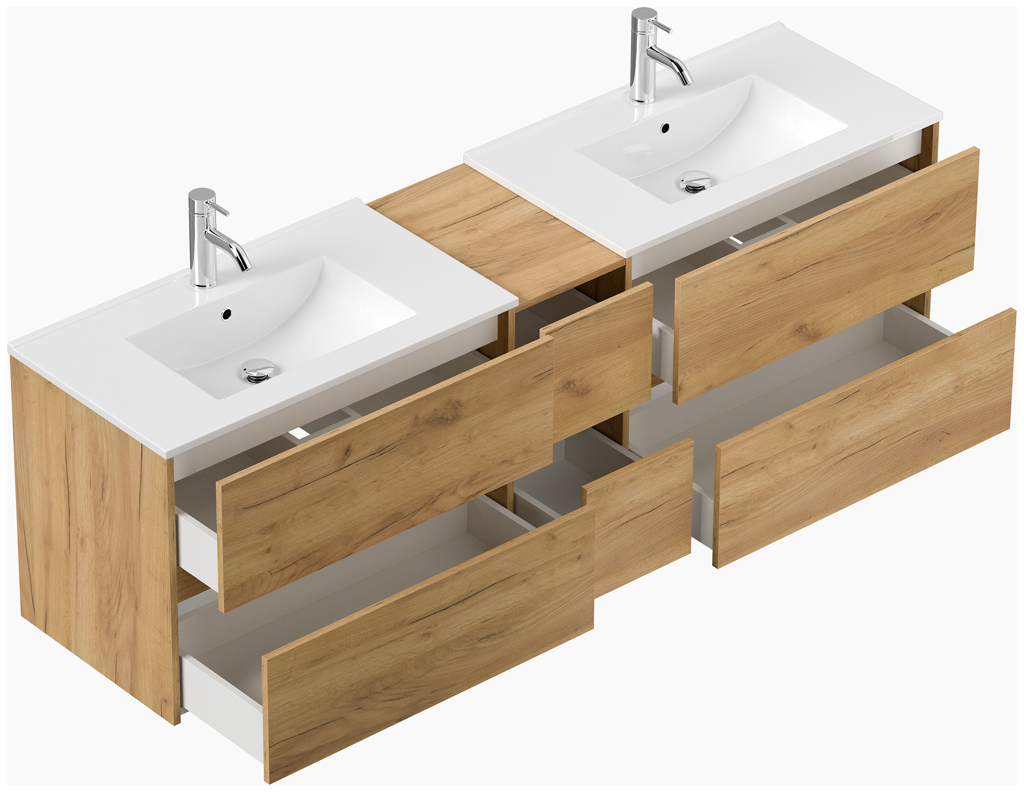 Badmöbelset Taifun 190cm 5tlg mit 2x Spiegelschrank & 2x Seitenschrank eiche