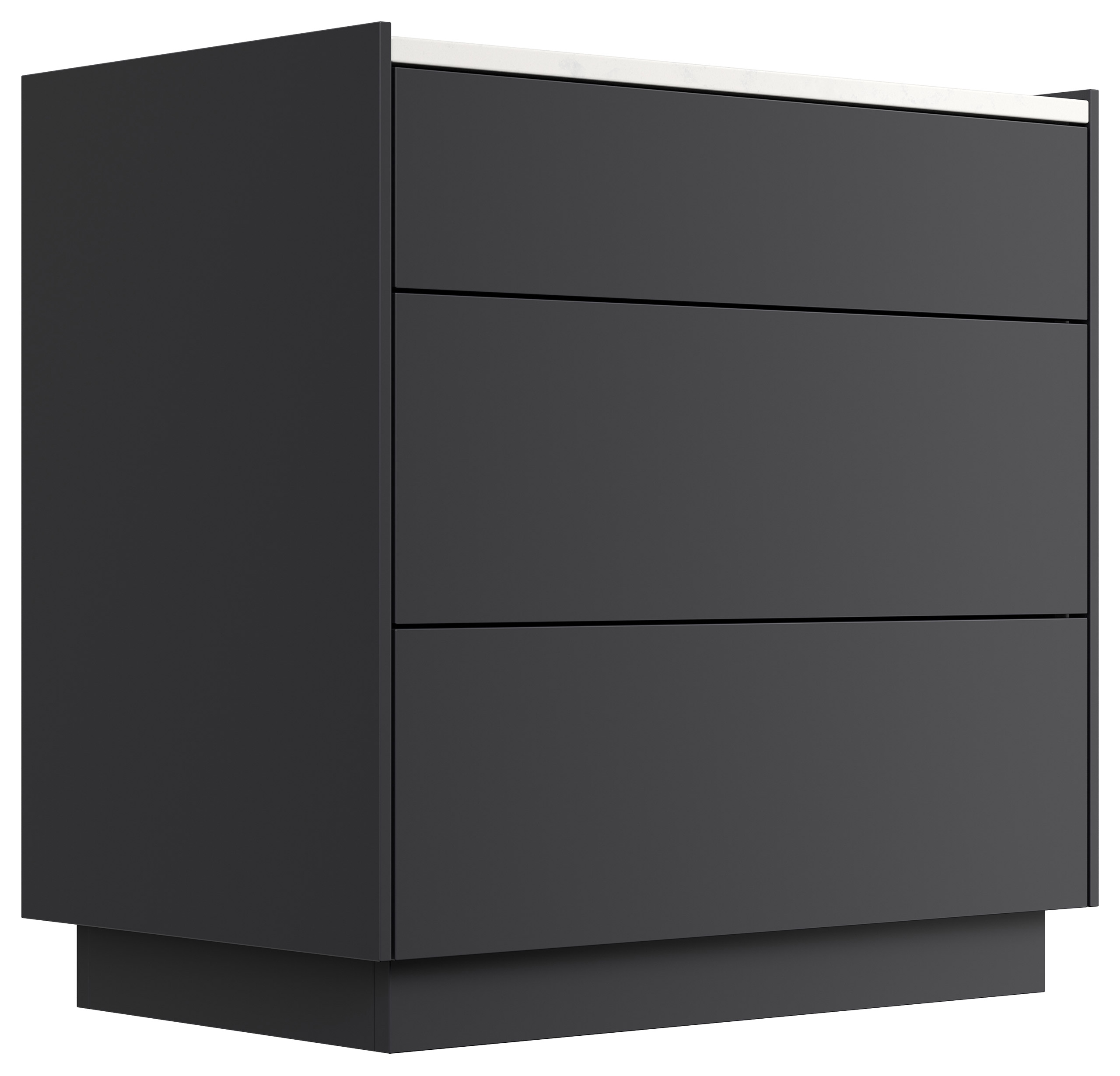 Nachttisch Kommode Lux XL 70cm, Quarz, 3 Pushauszüge Grafit für Boxspringbett