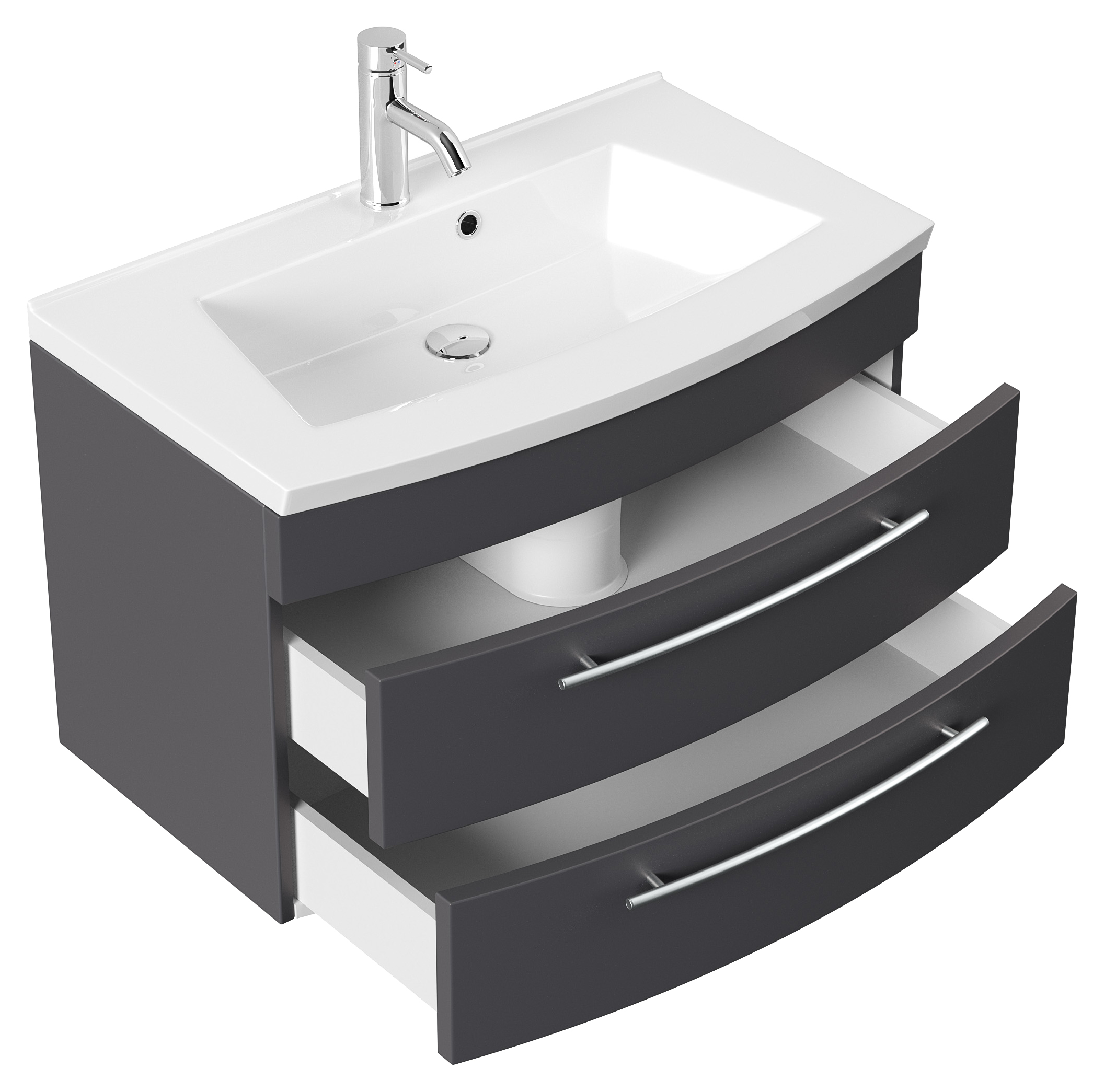 Badmöbel Bella 80 mit runder Front SoftClose anthrazit LED Spiegel