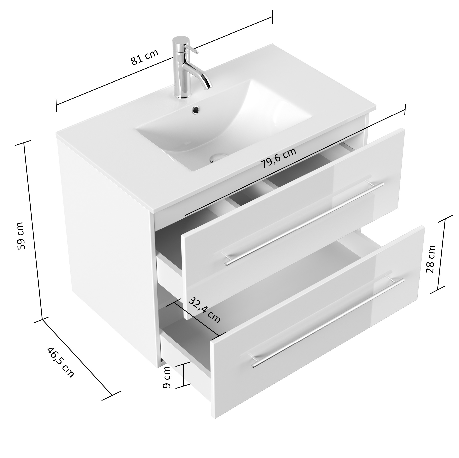 Badmöbel Set Firenze 80 2tlg. Spiegelschrank Softclose weiß hochglanz