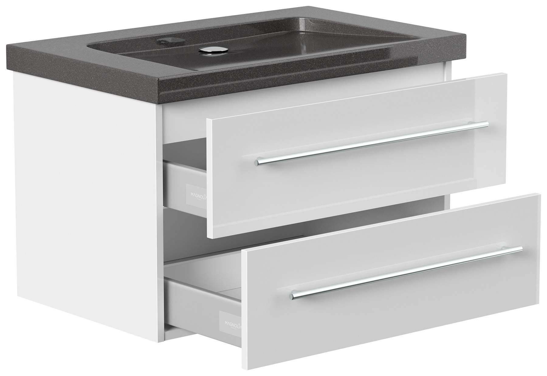 Badmöbel Granit India Black Damo 75 cm ohne Hahnloch SoftClose weiß hochglanz