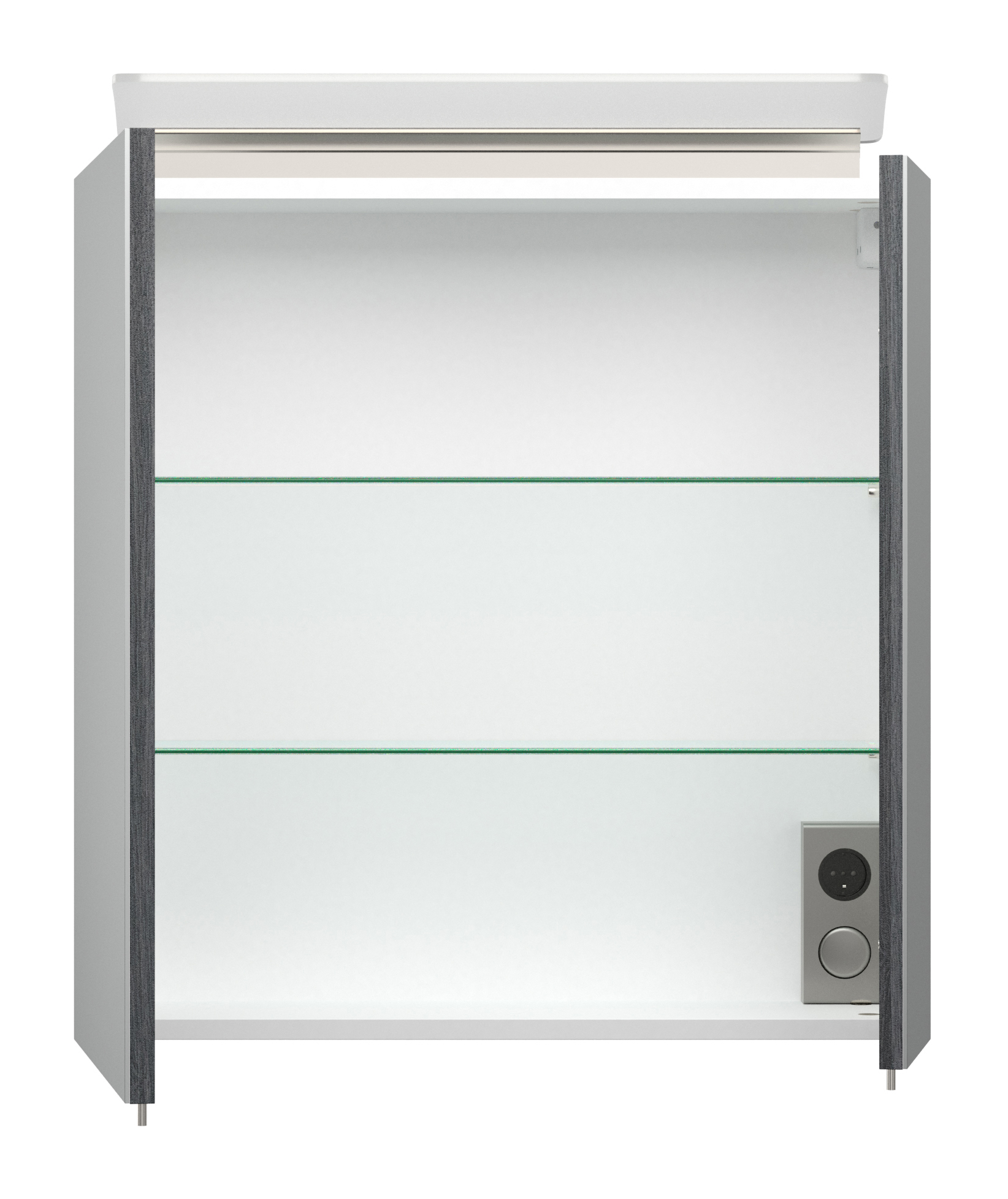 Spiegelschrank 60cm inkl. Design LED-Lampe und Glasböden anthrazit gemasert