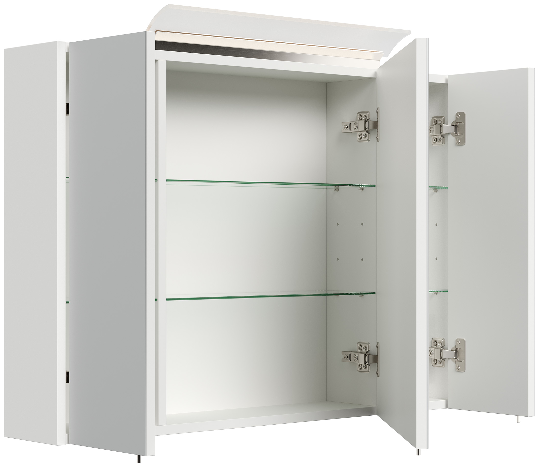 Spiegelschrank 90cm inkl. Design LED-Lampe und Glasböden weiss hochglanz