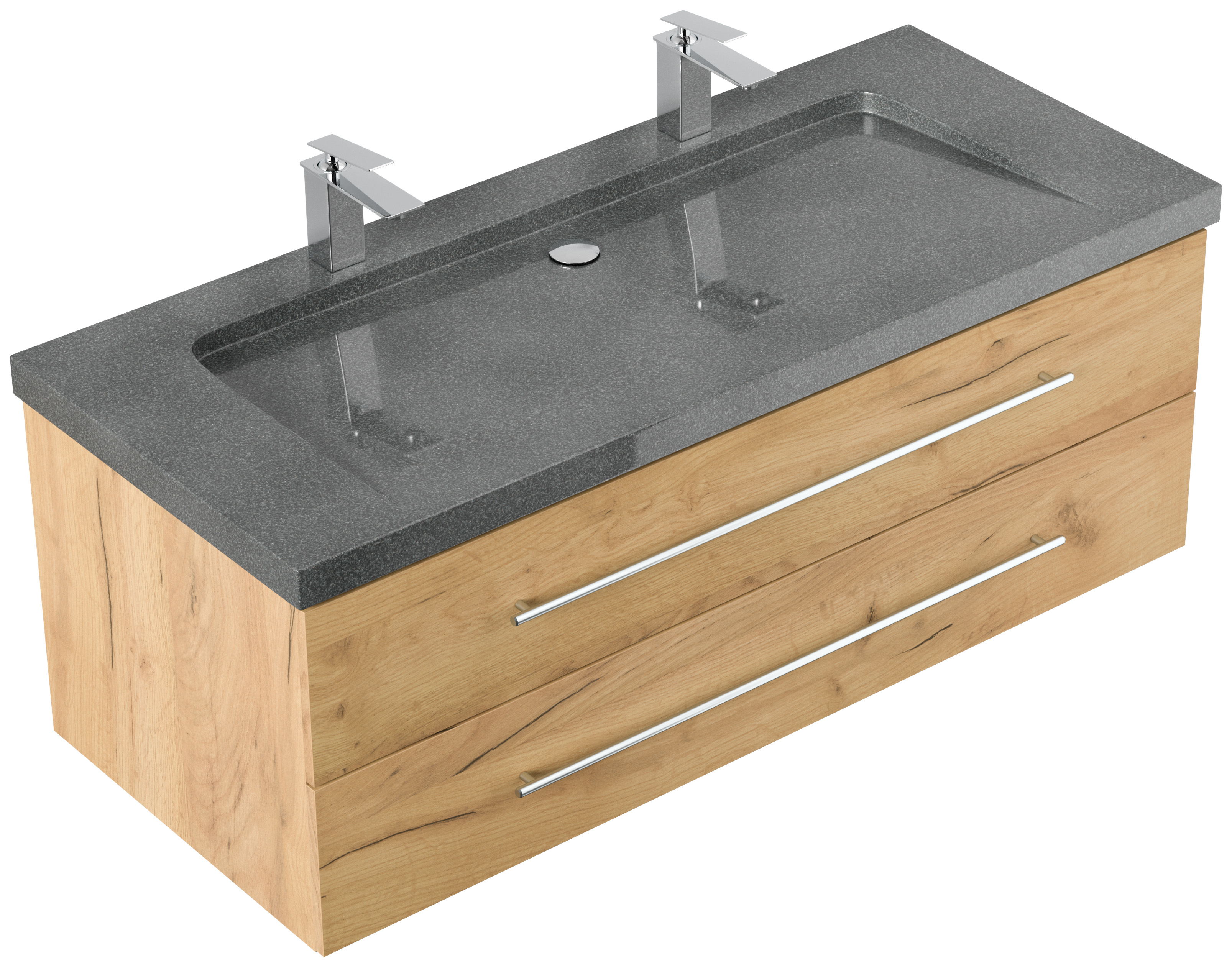 Badmöbel Granit G654 Damo 130 cm 2 Hahnlöcher SoftClose eiche gold