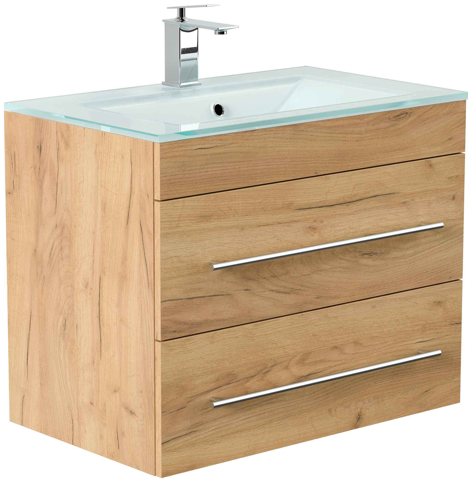 Badmöbel Vitro 750 mit Glaswaschbecken SoftClose eiche gold