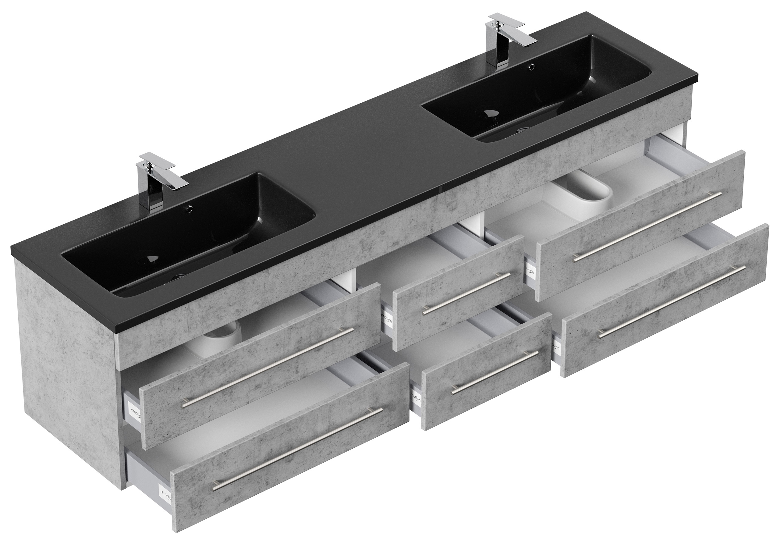 Badmöbel Compose 200 schwarzes Waschbecken SoftClose beton