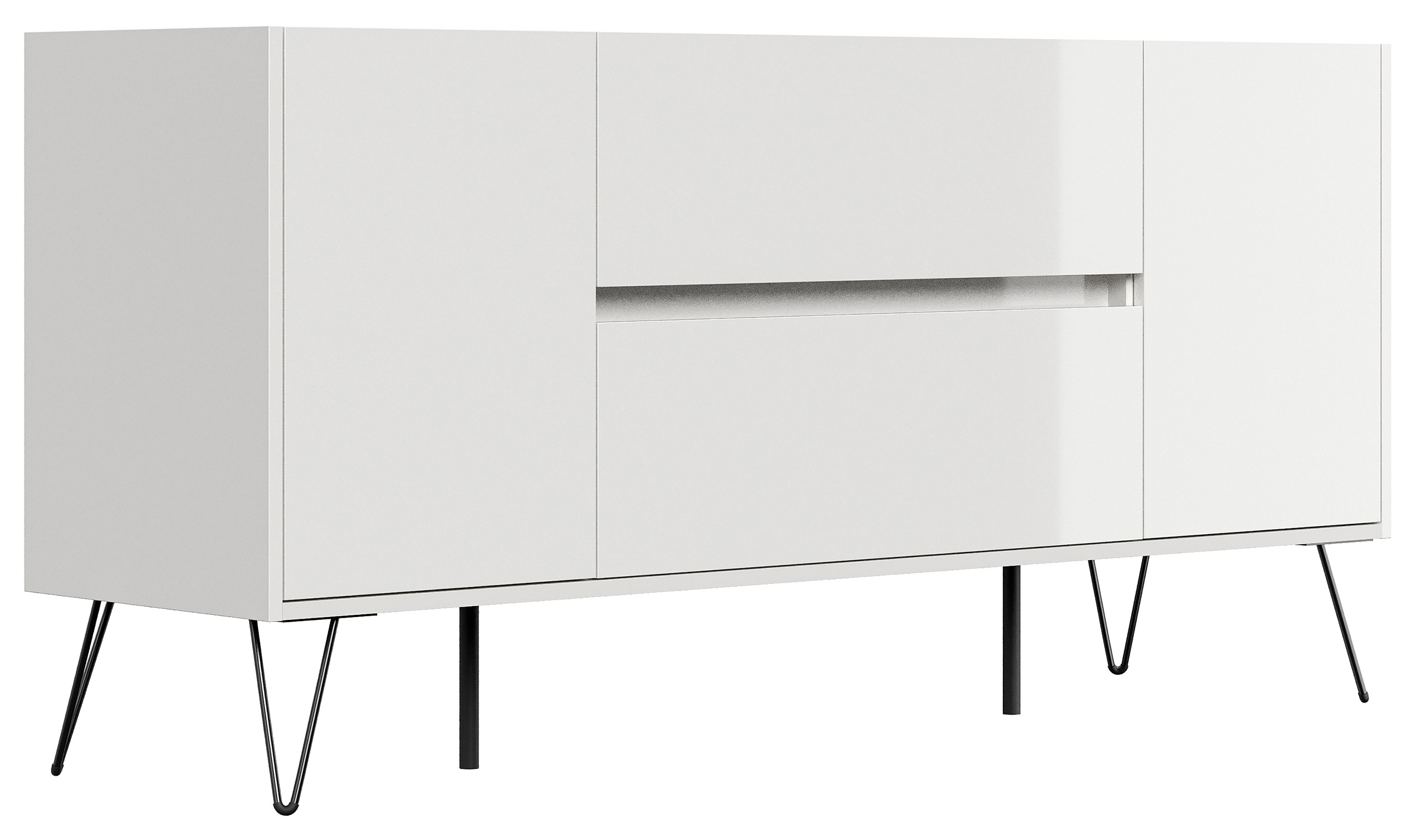 Raumwunder Sideboard Kommode Taran 155cm 2 SoftClose 2 Türen Weiß hochglanz