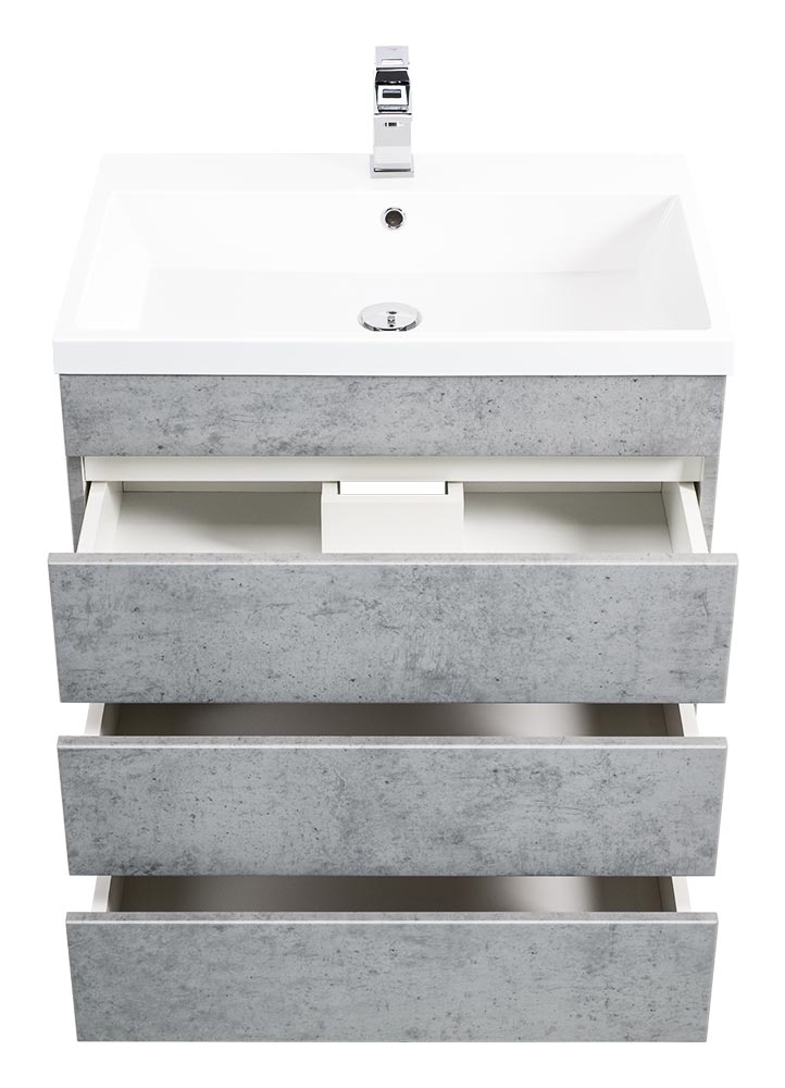 Stand Badmöbel Via 70 SoftClose beton mit drei grifflosen Schubladen